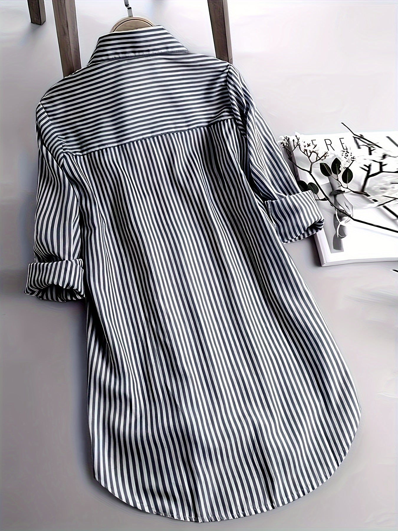 Stripe Print Polo Collar Button Shirt, Casual Long Sleeve Shirt