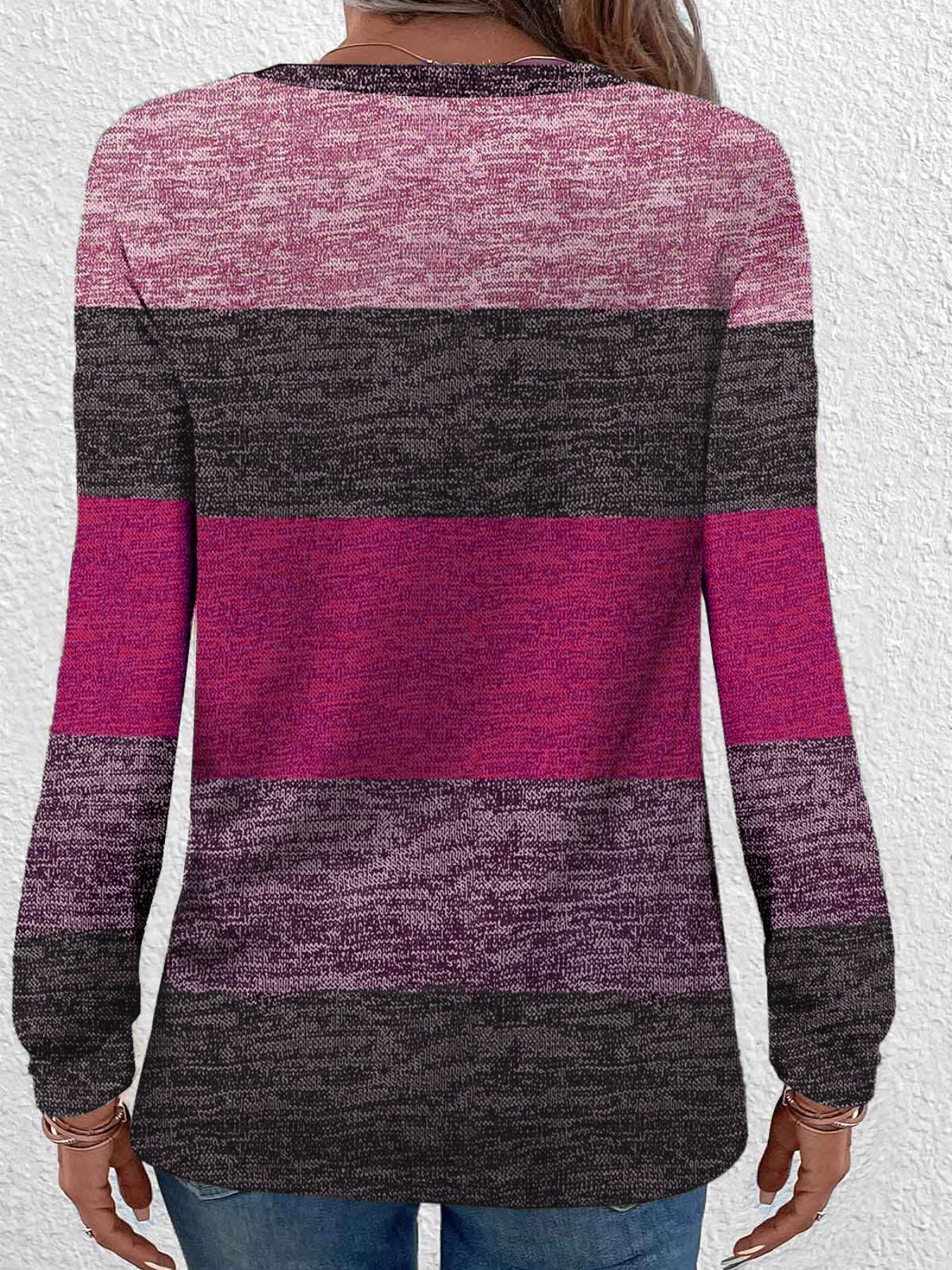 Colorblock Stripe Print Crew Neck T-Shirt, Casual Long Sleeve Top