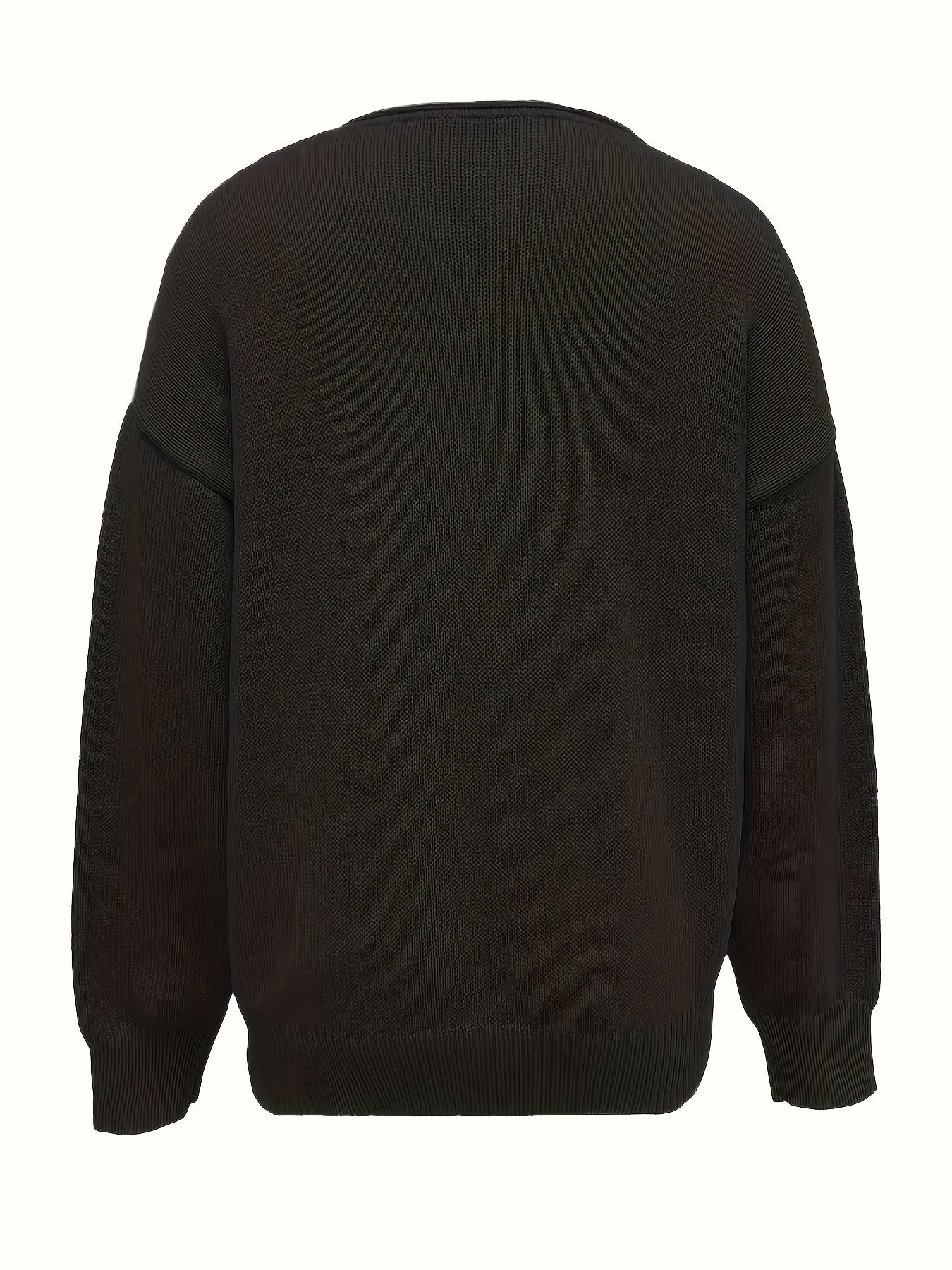 Solid Color V Neck Sweater, Casual Long Sleeve Sweater