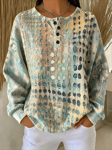 Polka Dots V Neck Long Sleeve Regular Tops