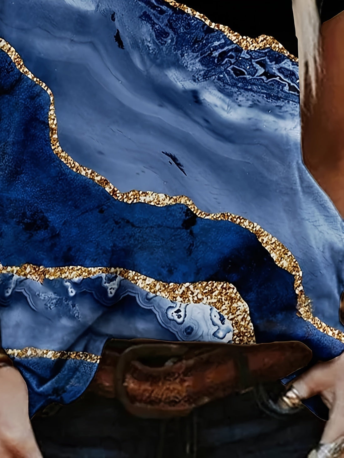 Colorblock Marble Print T-Shirt - Comfortable and Stylish Short Sleeve Tee