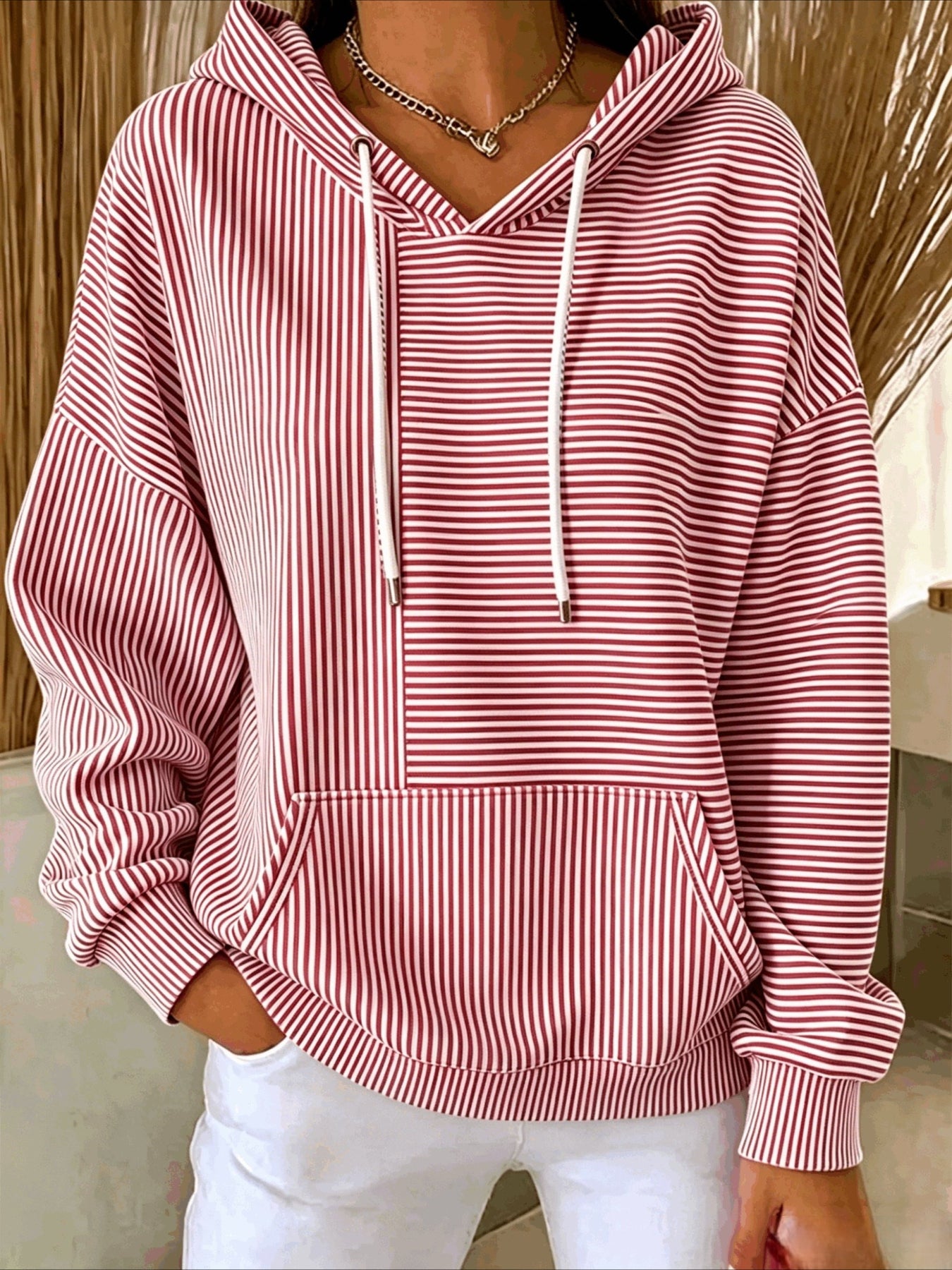 Stripe Printing Long Sleeve Pullover Hoodie Sweatshirt