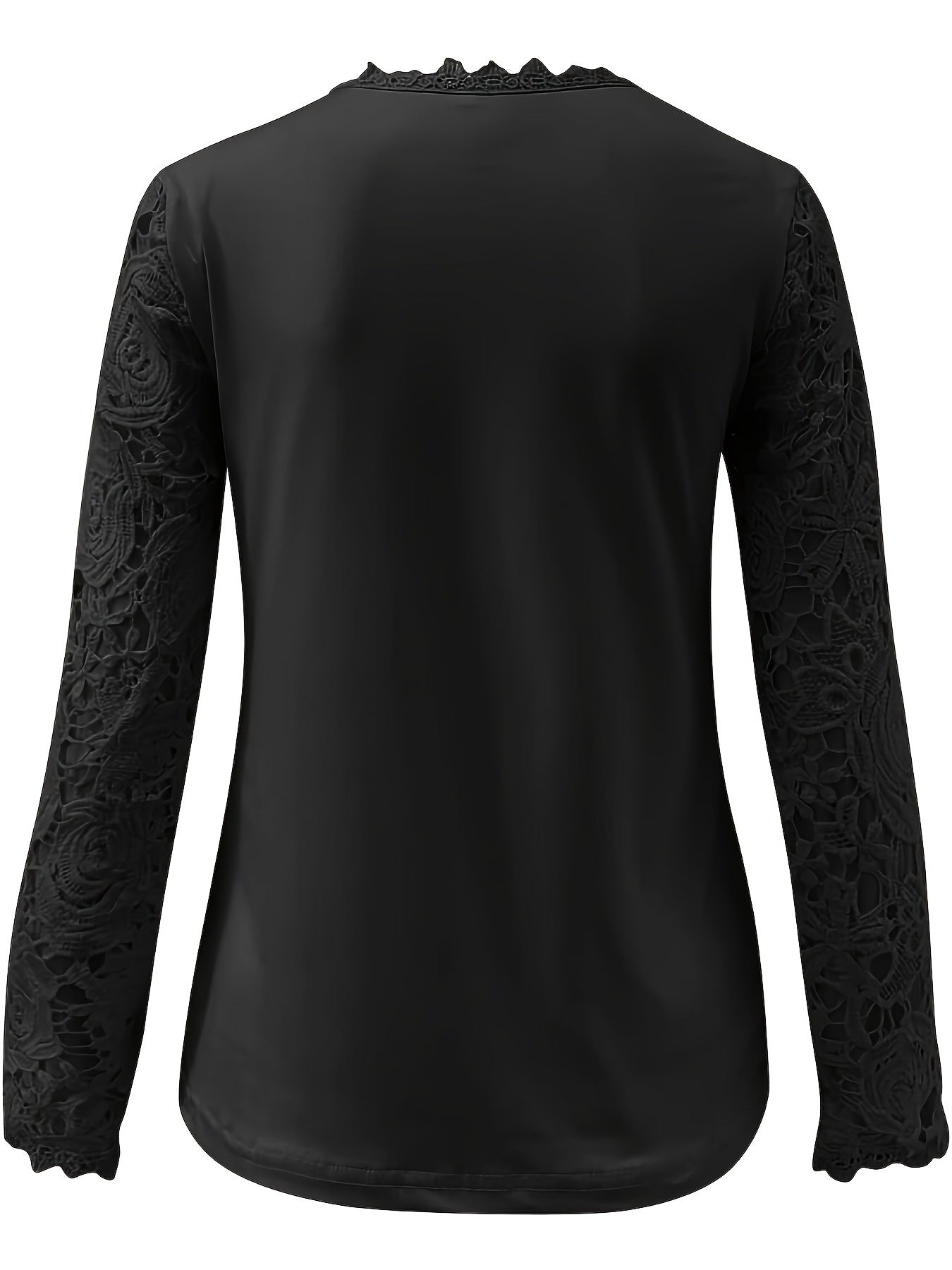 Floral Lace Stitching Crew Neck T-Shirt, Casual Long Sleeve