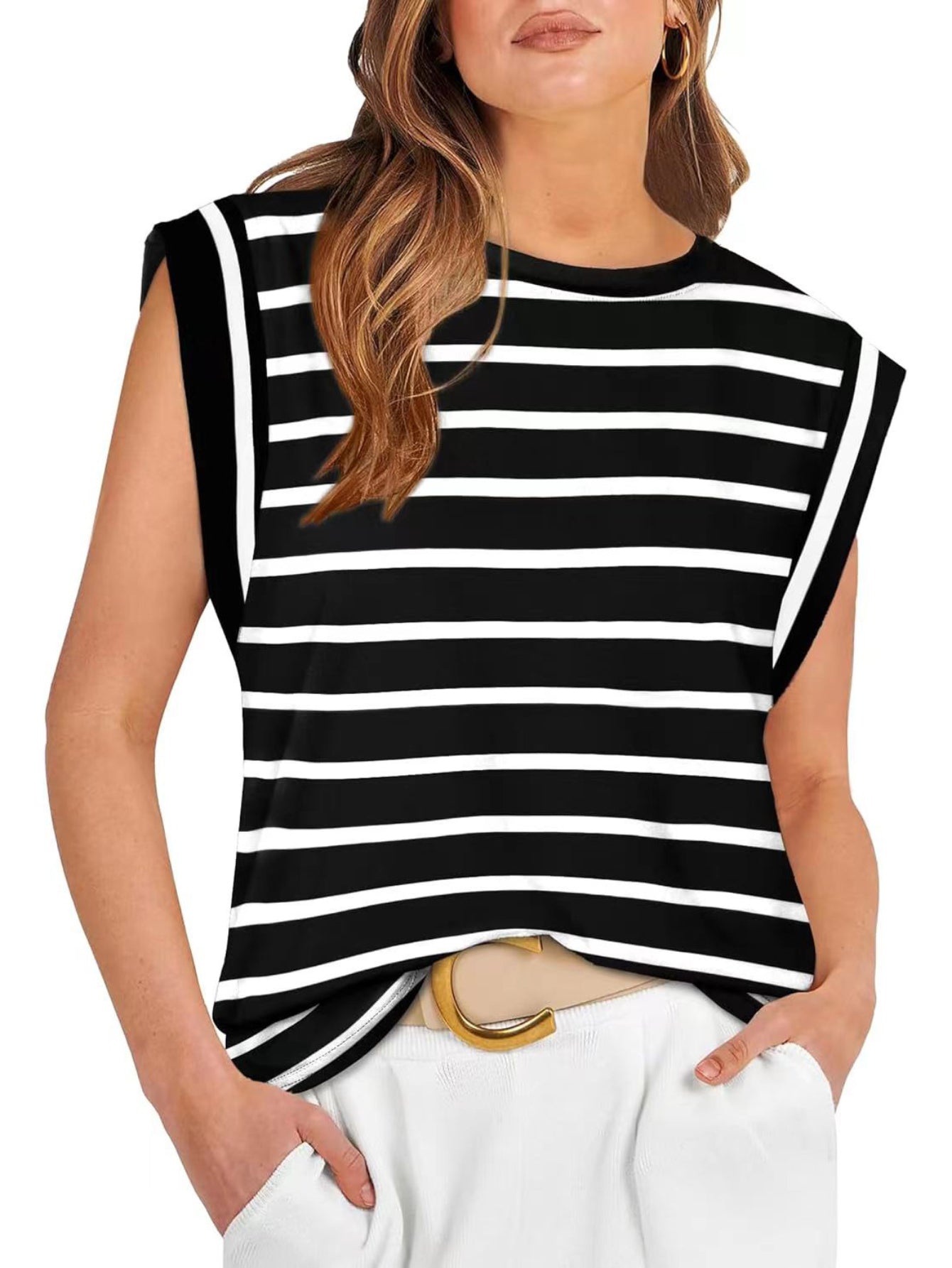 Women's Casual Cap Sleeve T-Shirt- Solid Color Crew Neck Tee for Comfortable Everyday Wear