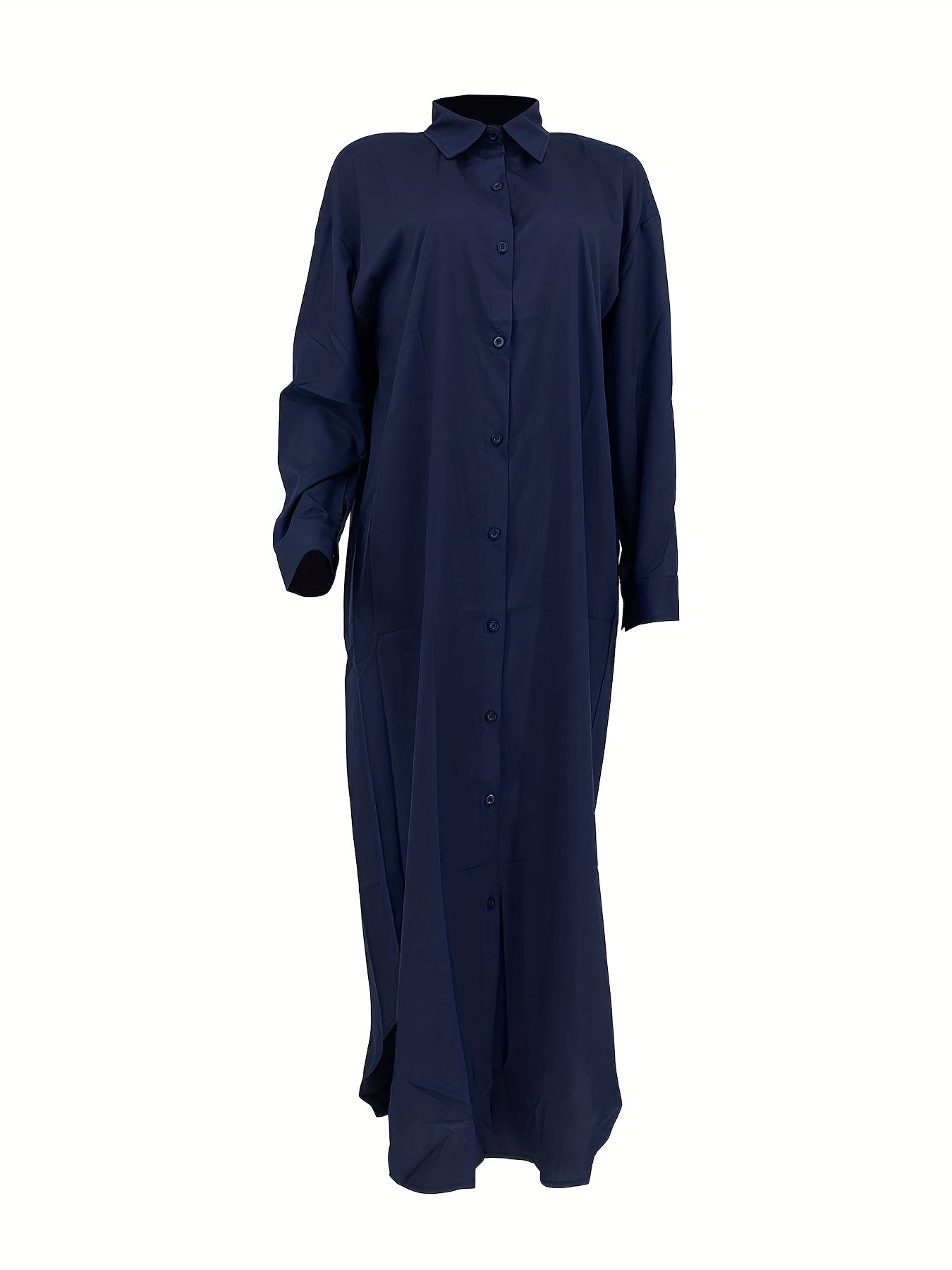 Longline Button Front Shirt, Casual Long Sleeve Shirt