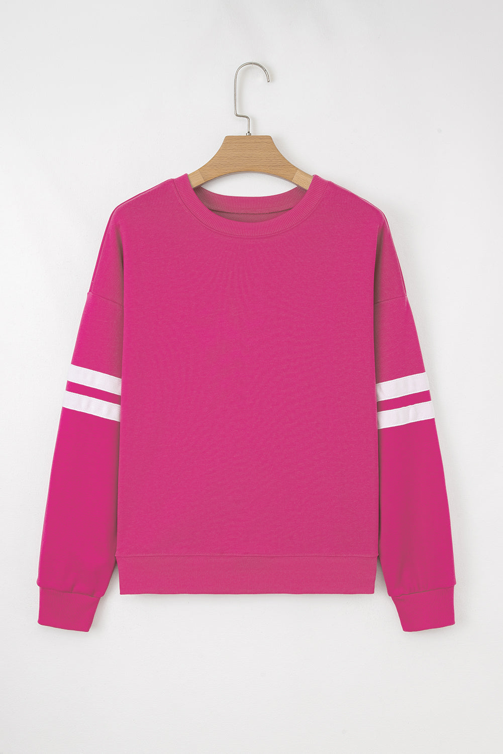 Rose Red Varsity Striped Detail Drop Shoulder Oversized Sweatshirt