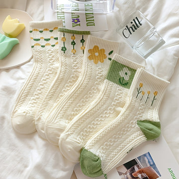 Retro Floral Socks , Texture Solid Socks