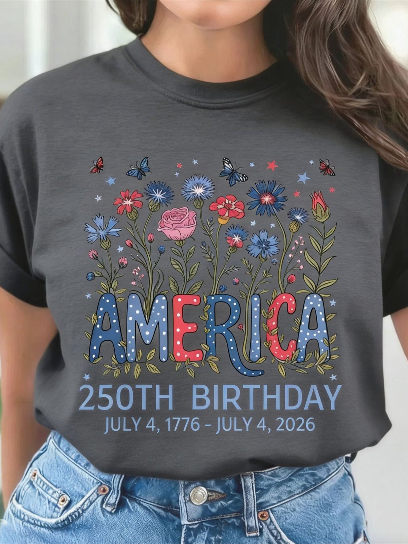 Vintage Floral Crew Neck Short Sleeve T-shirt