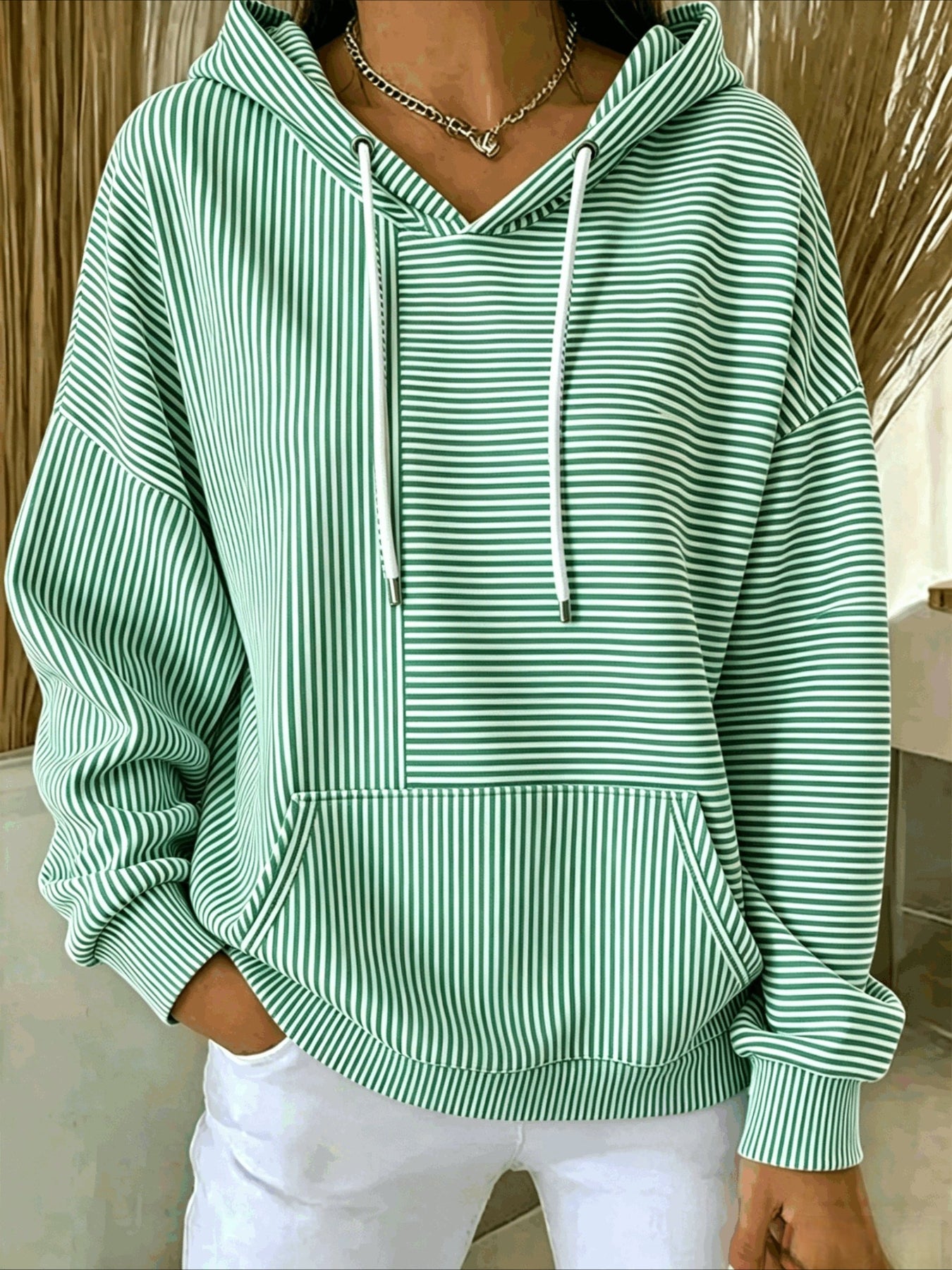 Stripe Printing Long Sleeve Pullover Hoodie Sweatshirt