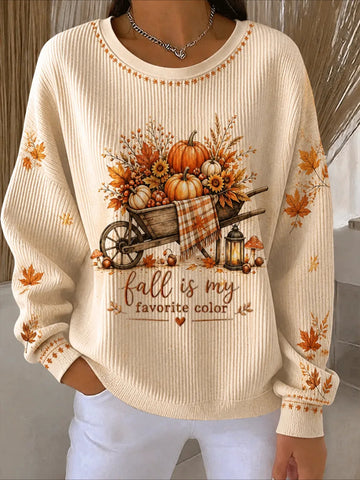 Pumpkins Halloween Printed Crew Neck Floral Long Sleeve Sweater Hoodie