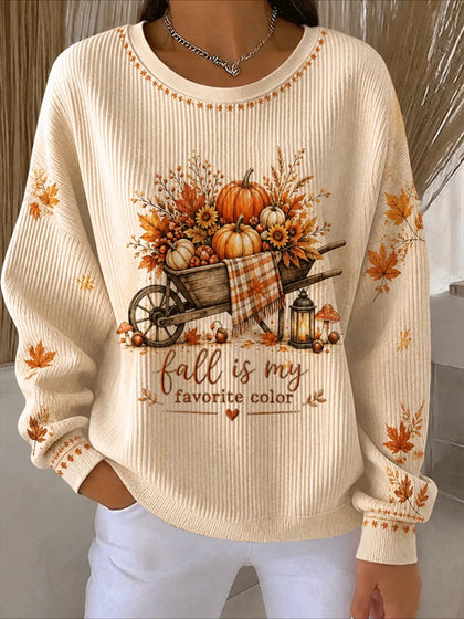Pumpkins Halloween Printed Crew Neck Floral Long Sleeve Sweater Hoodie