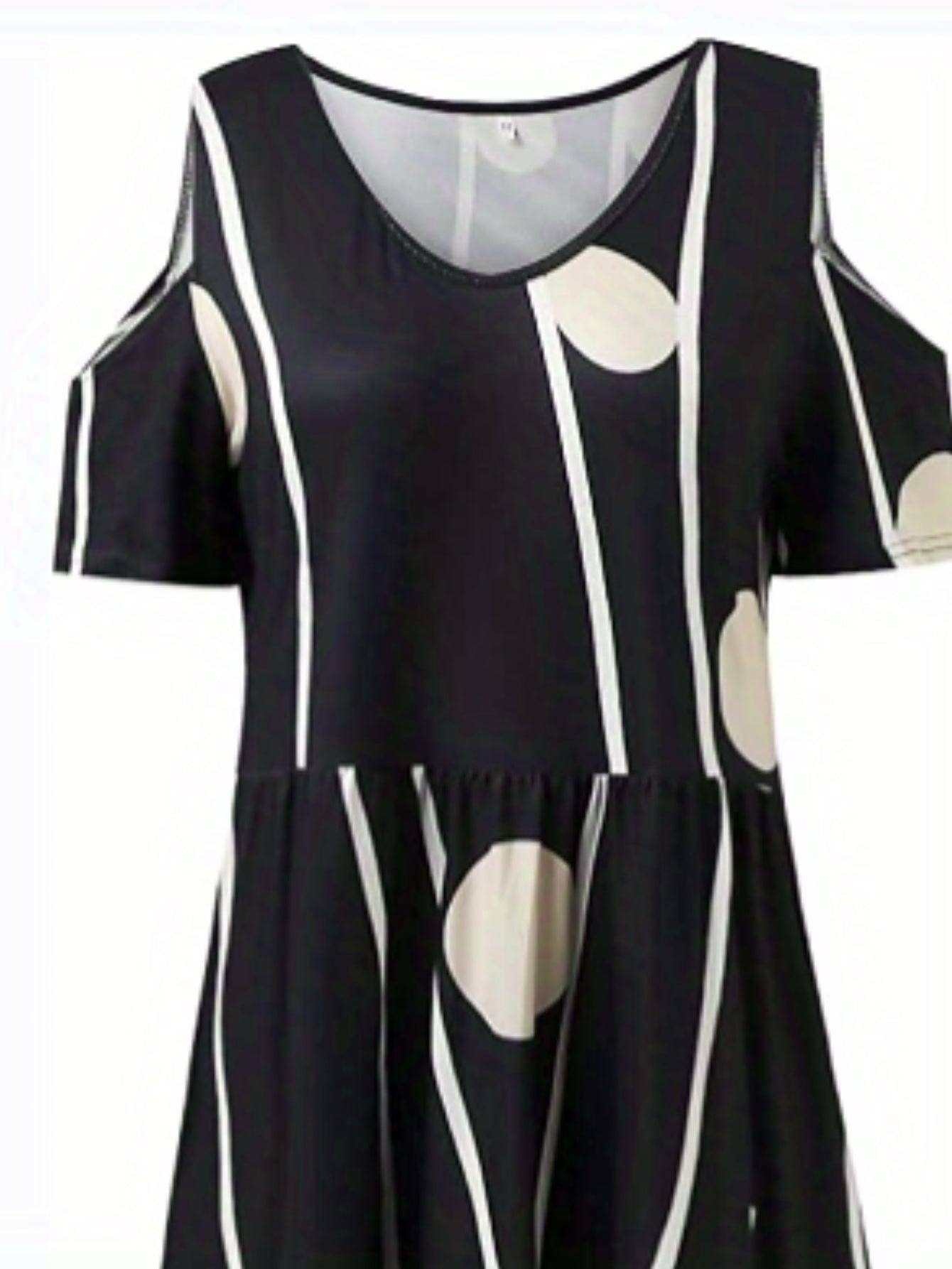 Floral Print Cold Shoulder Dress, Boho Casual V Neck Short Sleeve Ankle Dress