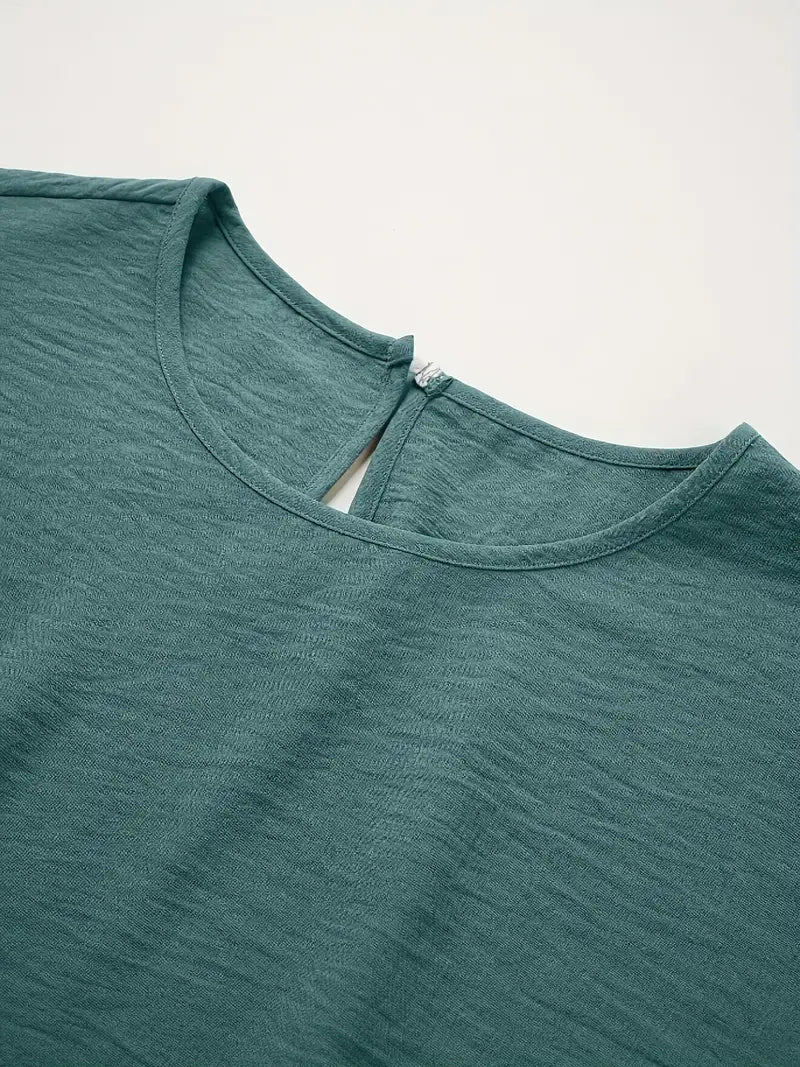 Dual Pockets Crew Neck Dress, Casual Short Sleeve Dress