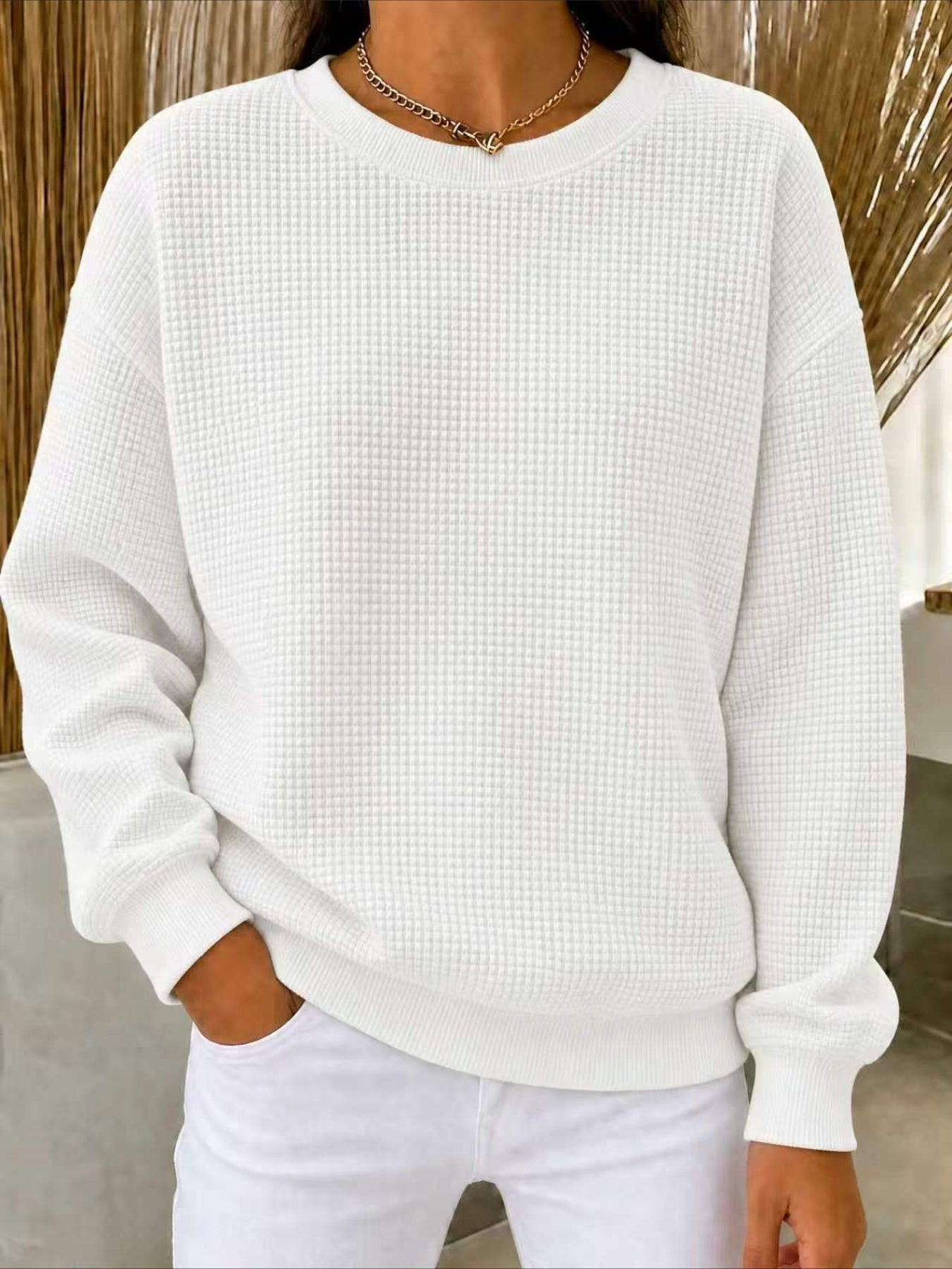 Solid Color Long Sleeve Crew Neck Loose T-shirt