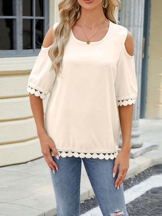 Womens Tops Cold Shoulder Crew Neck Short Sleeve Summer Tunics Blouse Casual Loose Fit T Shirts