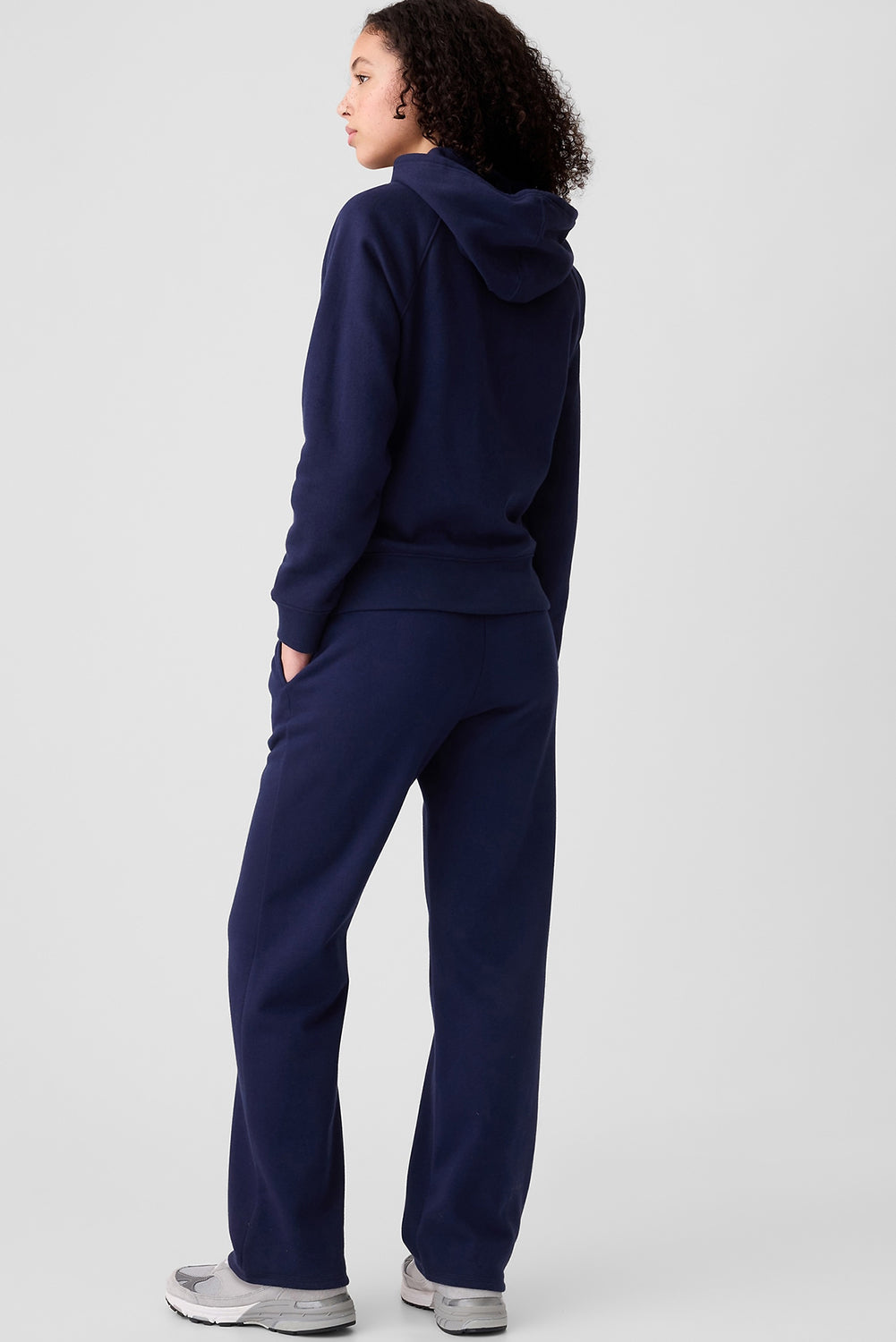 Navy Blue Solid Color Drawstring Waist Casual Straight Pants