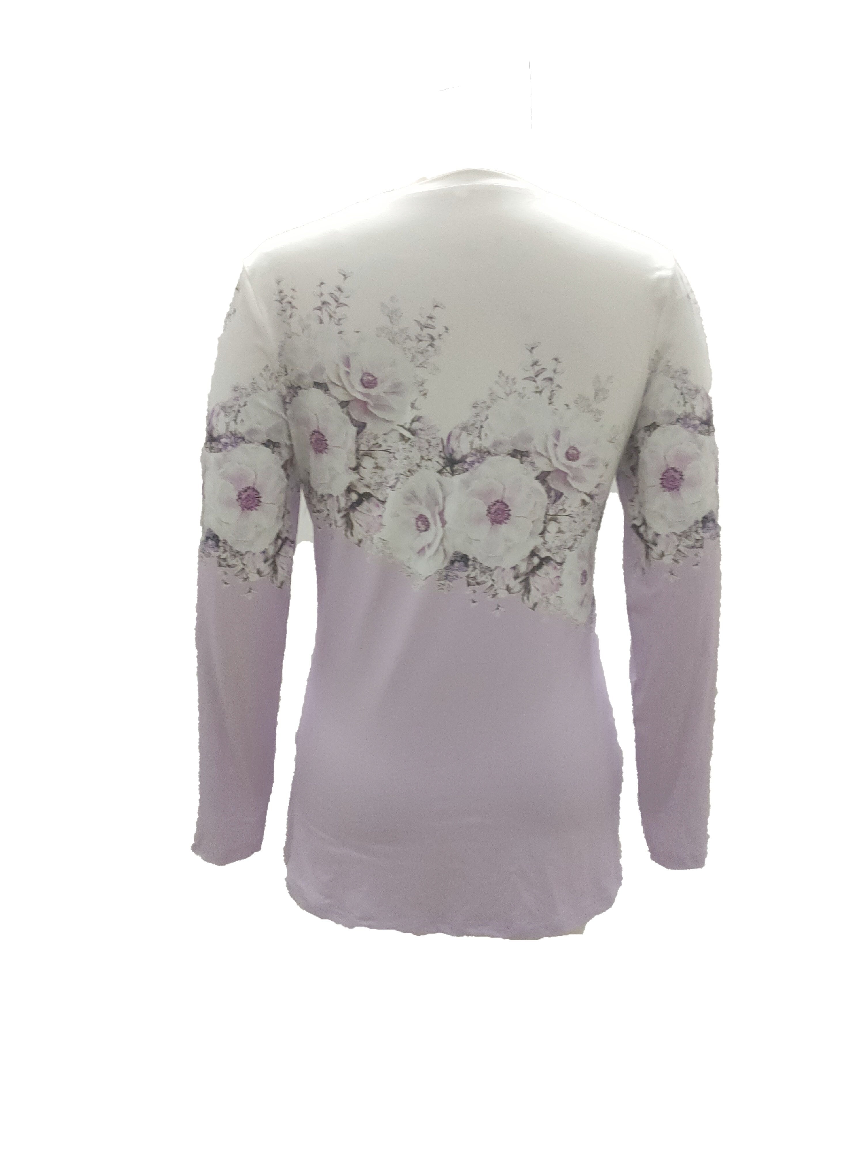 Floral Print Cross Front V Neck T-Shirt, Casual Long Sleeve Top