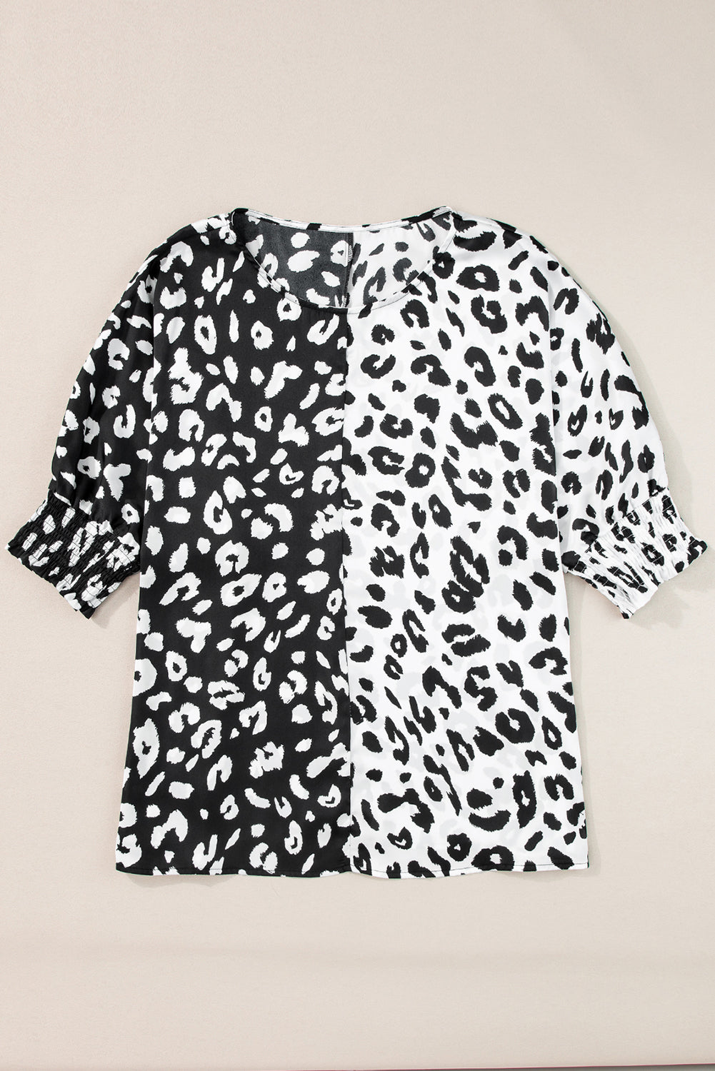 Black Plus Size Contrast Leopard Half Sleeve Blouse