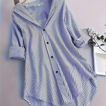 Stripe Print Polo Collar Button Shirt, Casual Long Sleeve Shirt