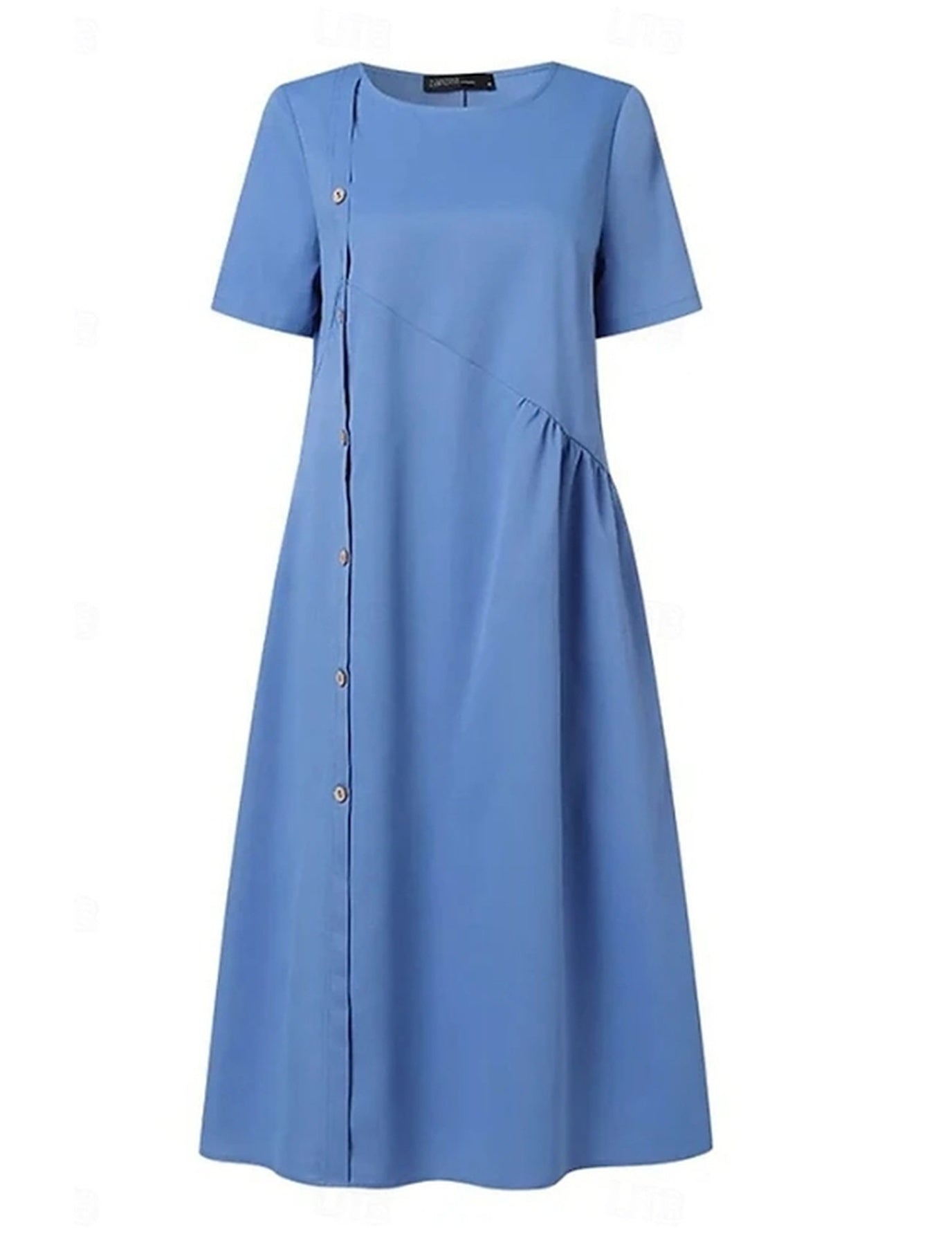 Polyester Women's Summer Dress | Light Blue Casual A-Line Mini with Decorative Buttons