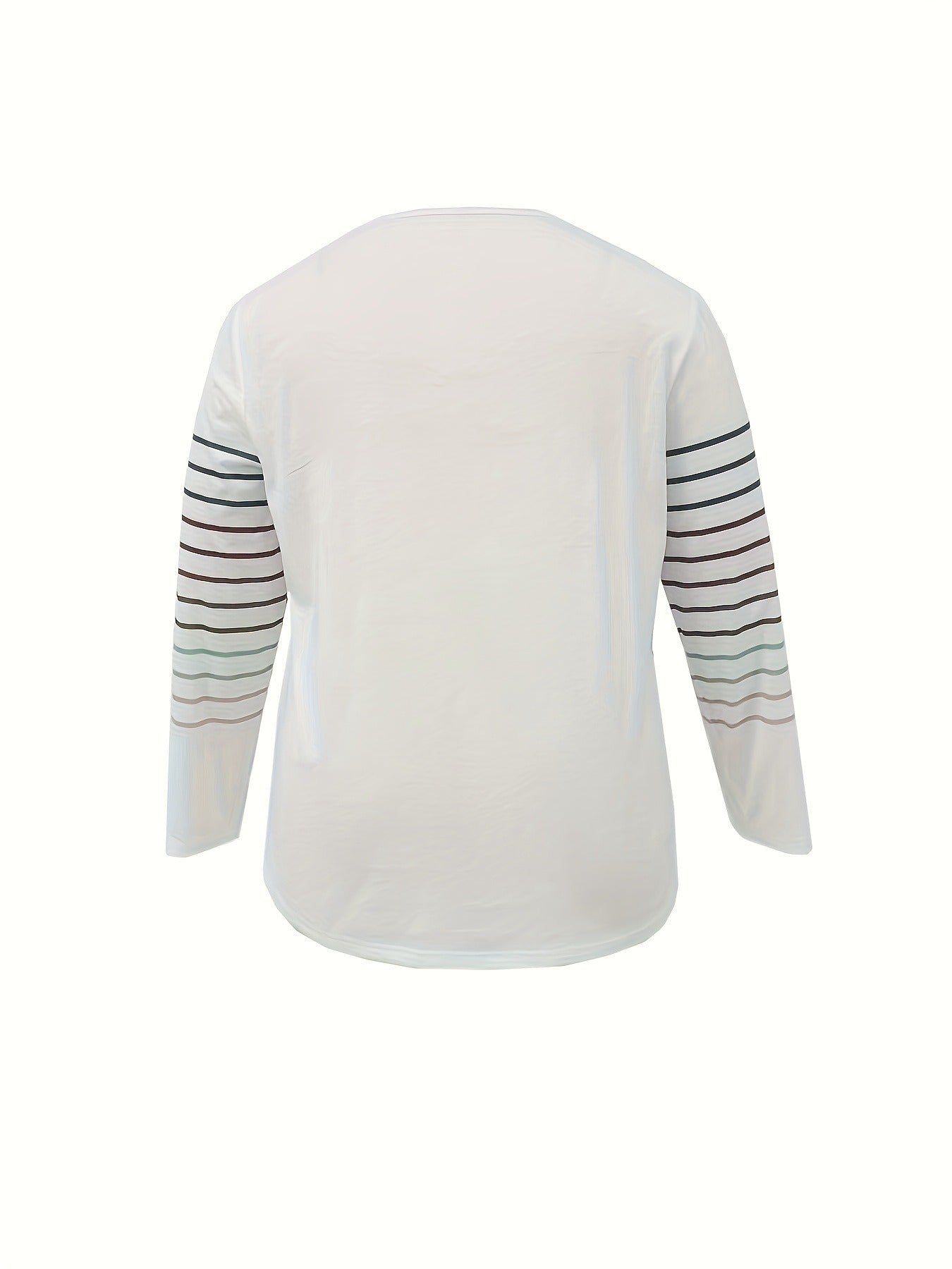 Women's Stripe Print Long Sleeve Round Neck Slight Stretch T-shirt