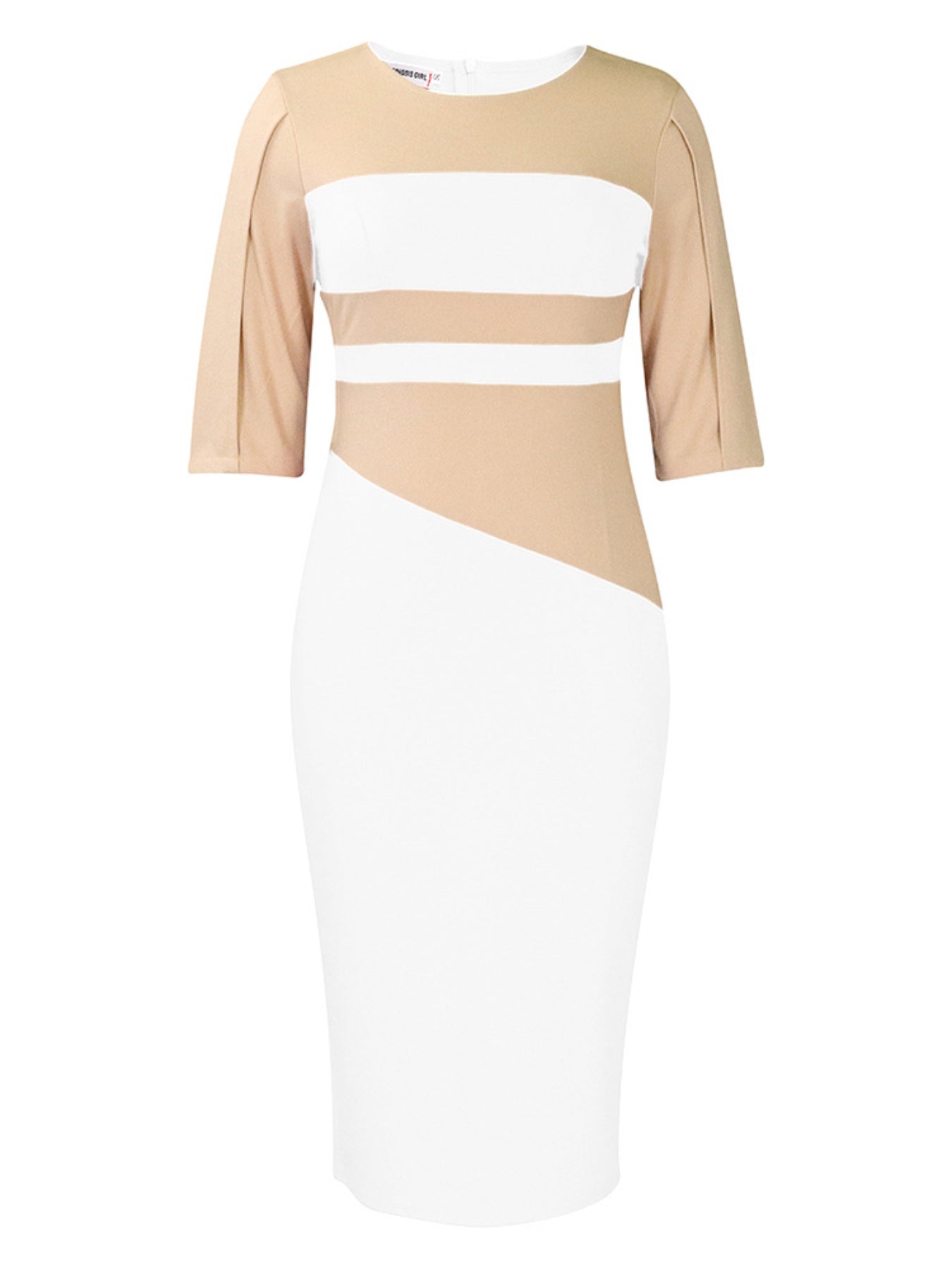 Color Block Simple Dress, Casual Crew Beck Bodycon Midi Dress