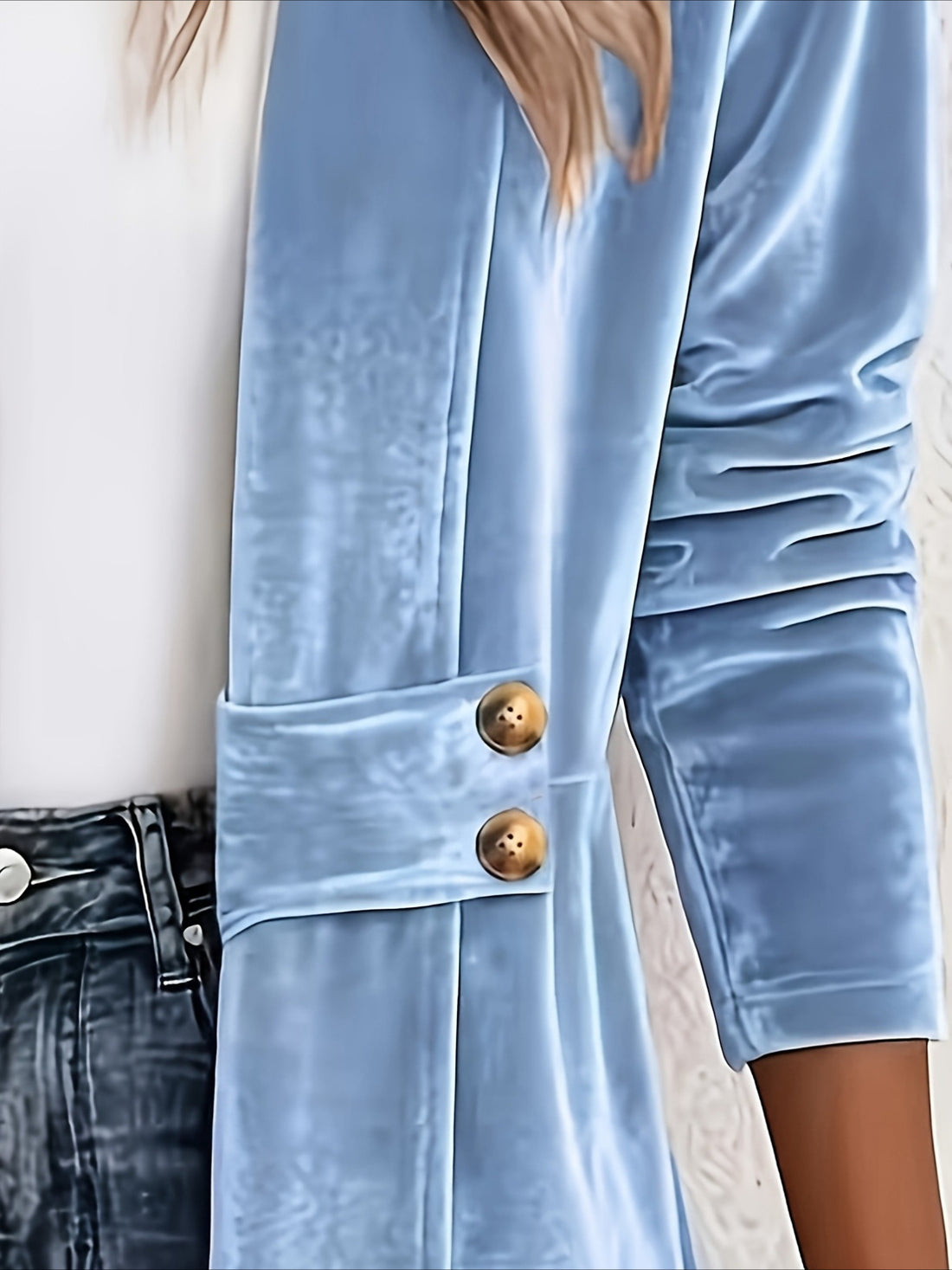 Solid Color Double-breasted Corduroy Cardigan with Decorative Buttons