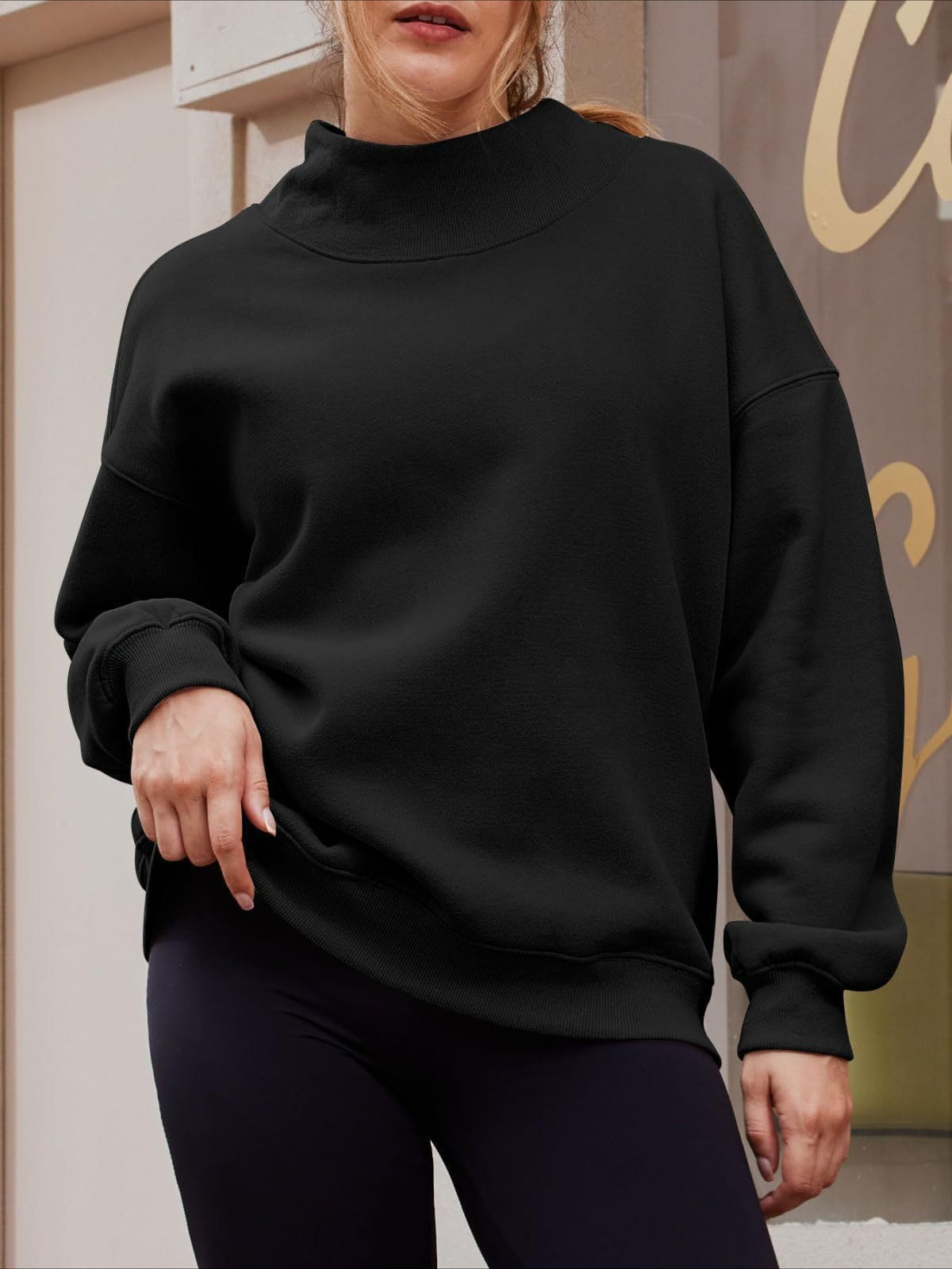 Oversized Mock Neck Drop Shoulder Sweatshirt
