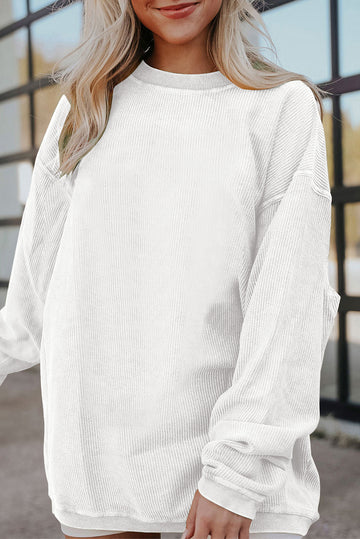 White Ribbed Corduroy Oversized Sweatshirt