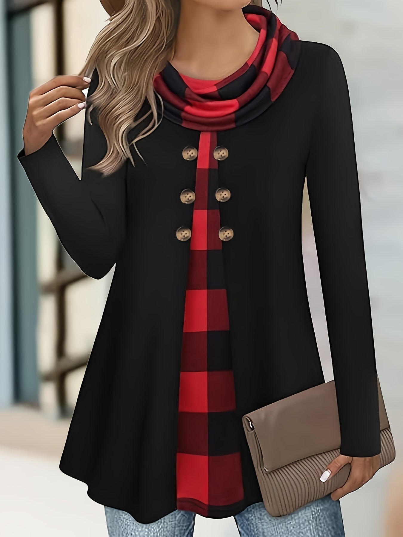 Chic 2-in-1 Plaid Print T-Shirt Top