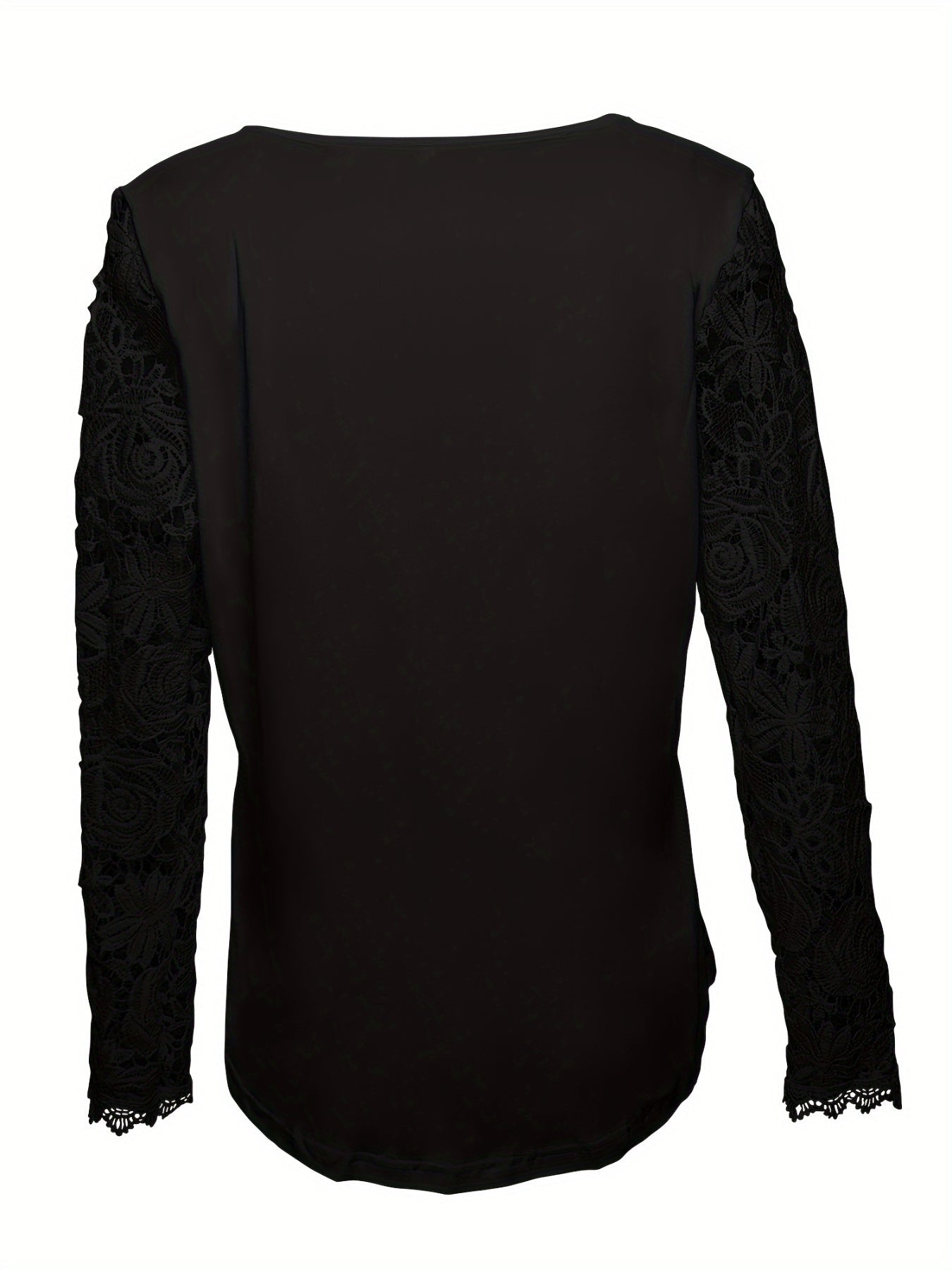 Lace Stitching T-Shirt, Casual Square Neck Long Sleeve T-Shirt