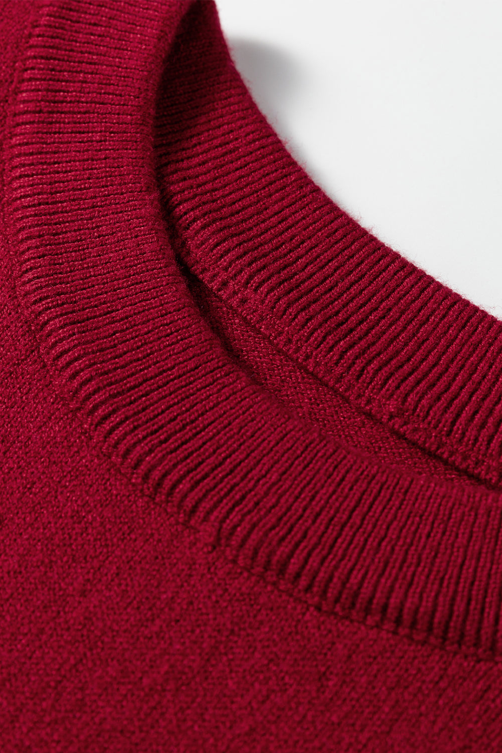 Racing Red Solid Color Crew Neck Knit Cap Sleeve Sweater