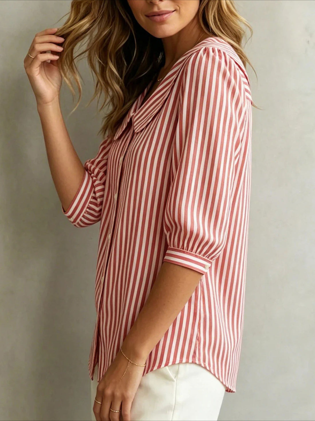 Short Sleeve Striped V-Neck T-Shirt