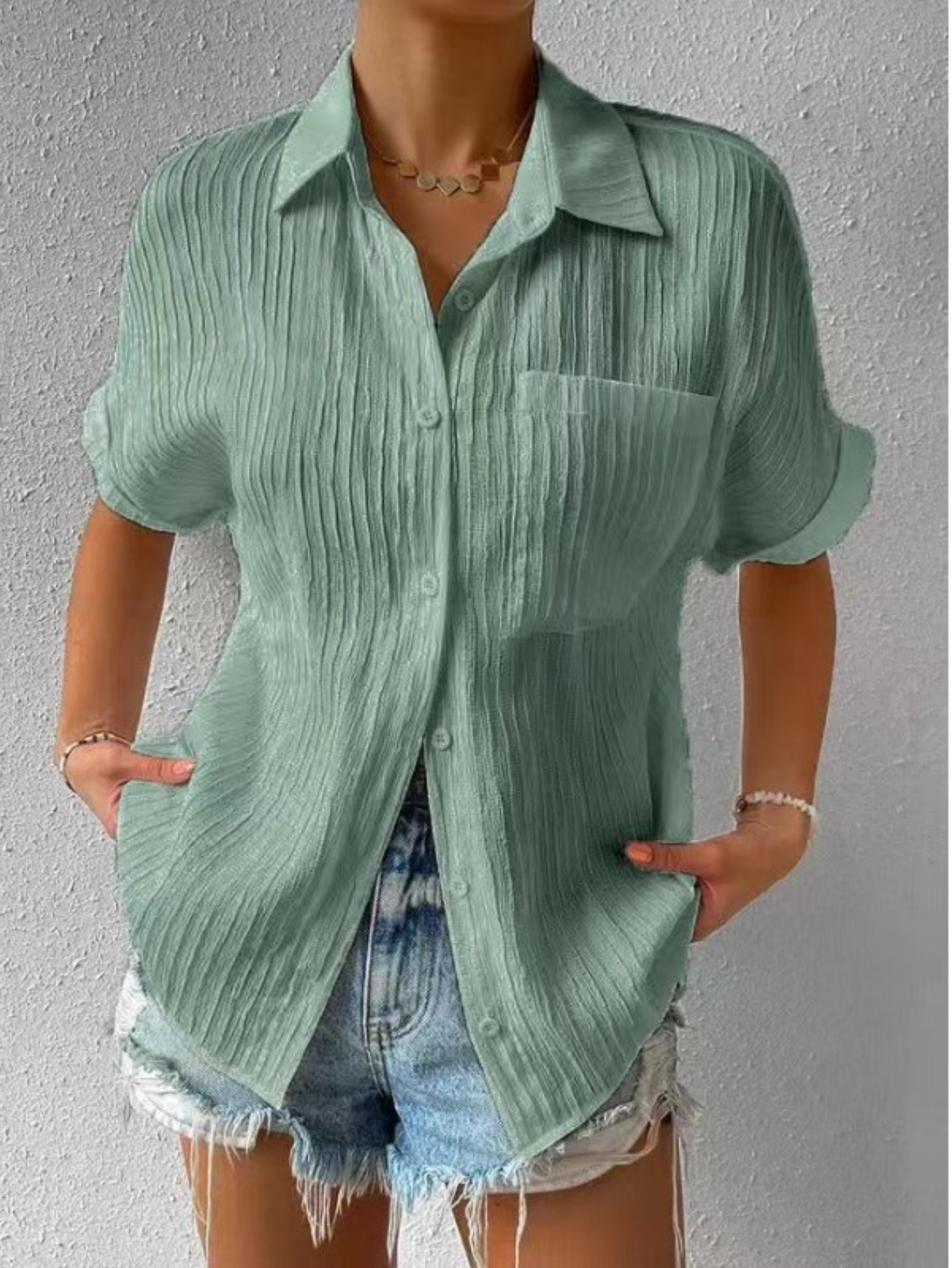 Women's Solid Button Front Casual Lapel Short Sleeve Everyday Shirt