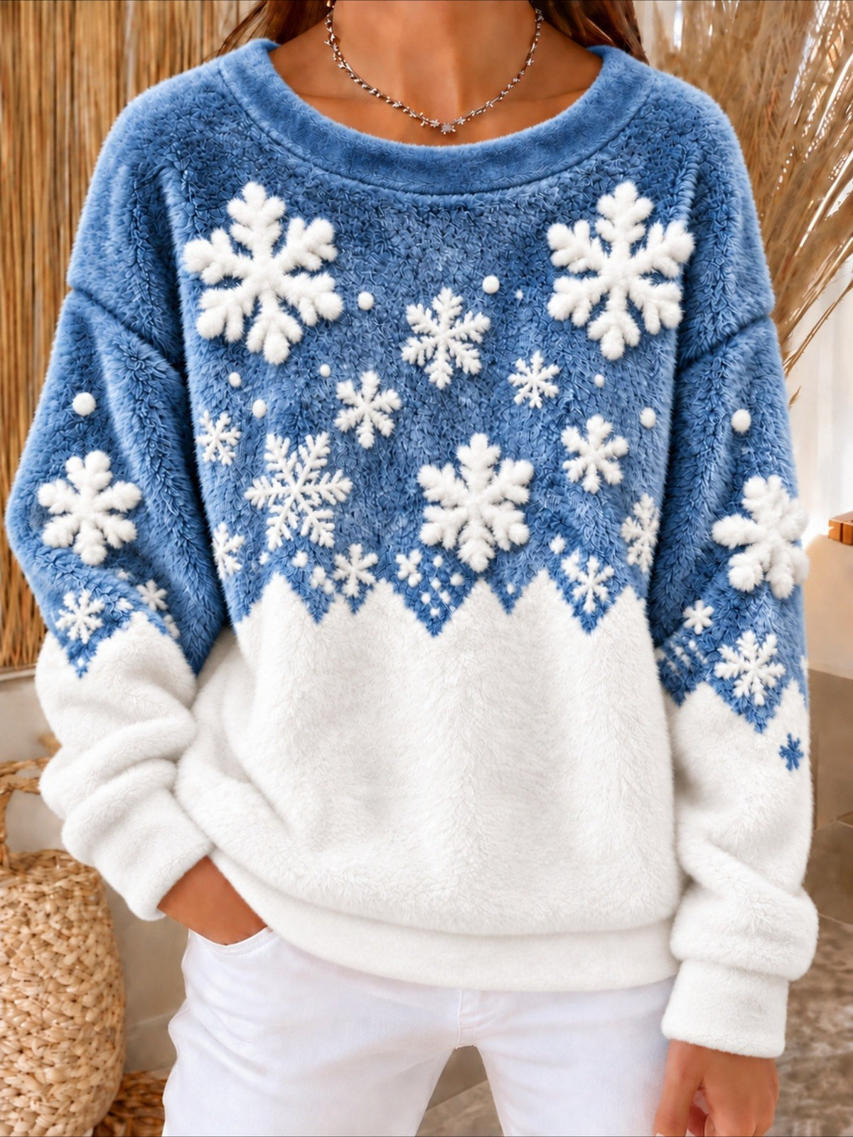 Snowflake Crew Neck Casual Spring/Fall Long Sleeve Sweatshirt