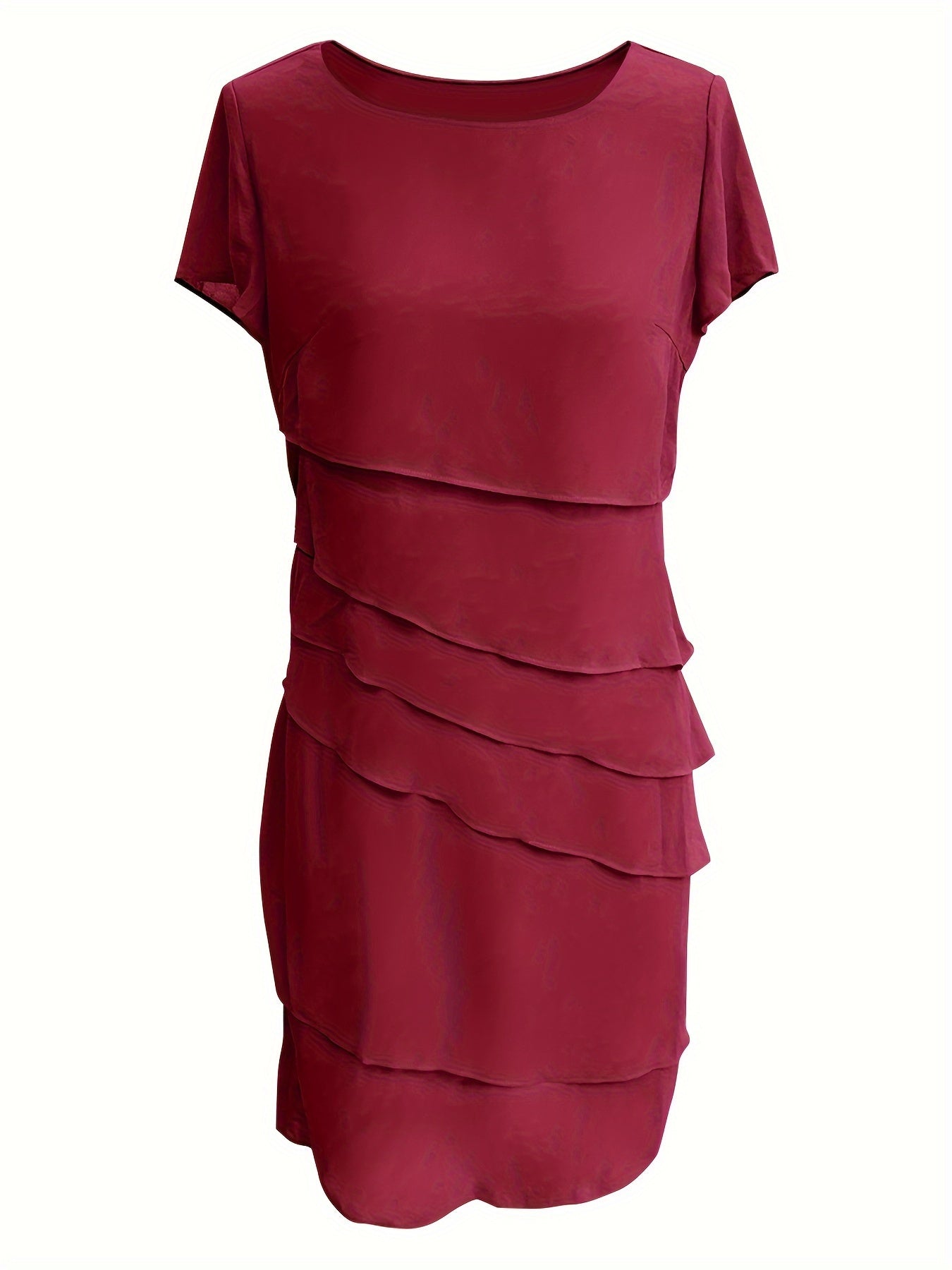 Layered Trim Crew Neck Dress, Elegant Short Sleeve Dress