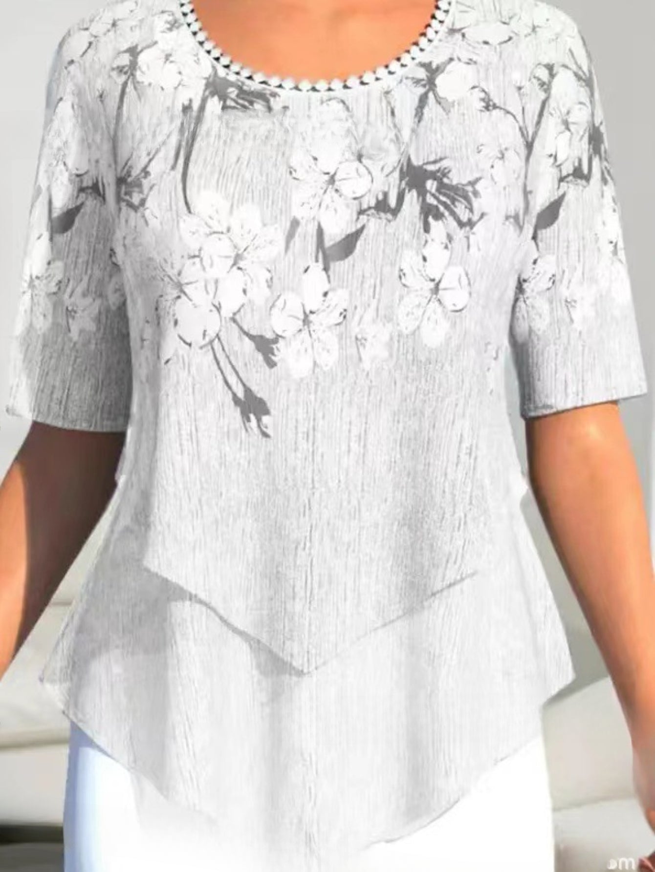 Floral Print Top, Casual Irregular Hem Crew Neck Short Sleeve Top