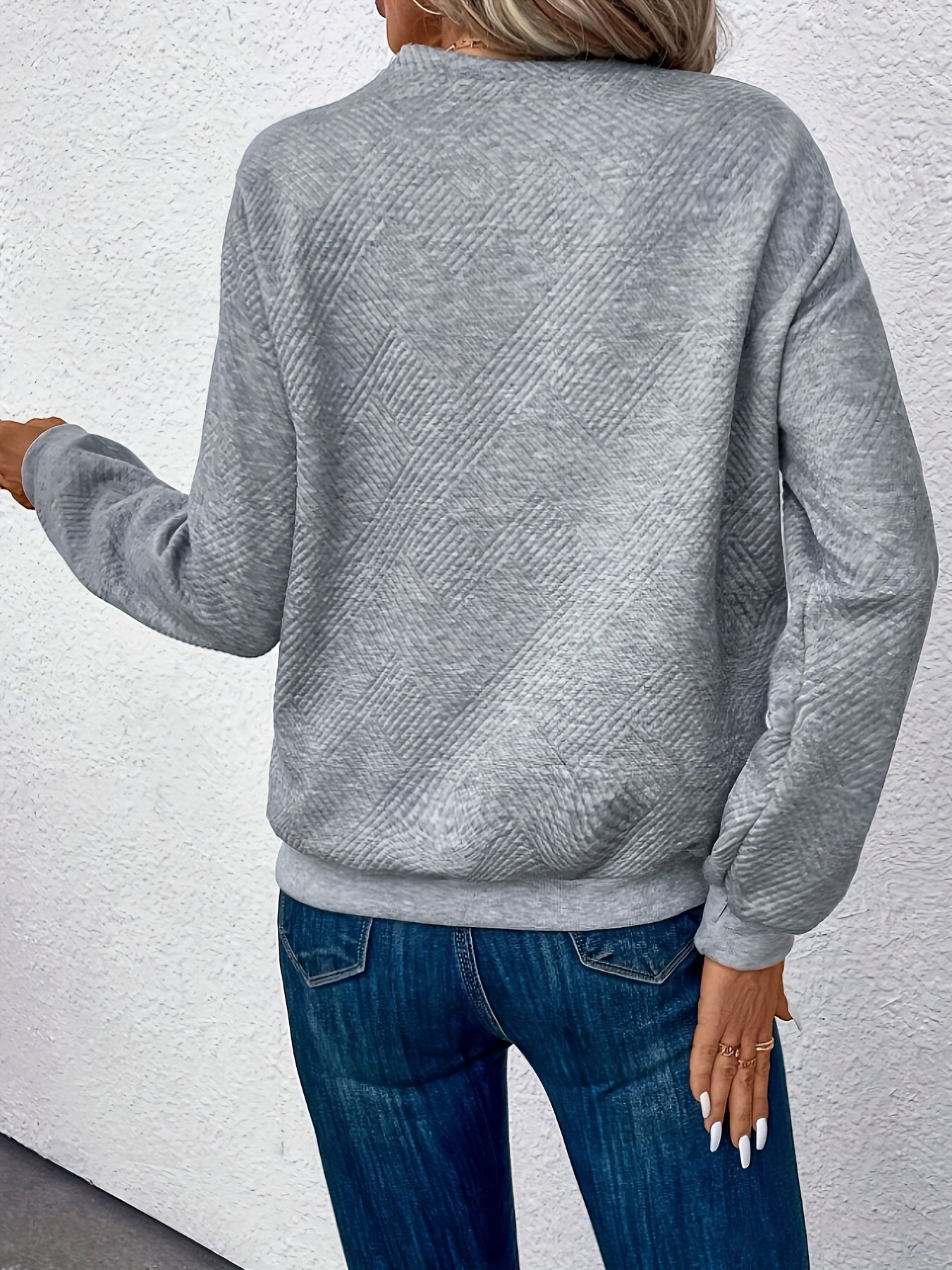 Button Decor Surplice Neck Sweatshirt, Casual Long Sleeve Sweatshirt