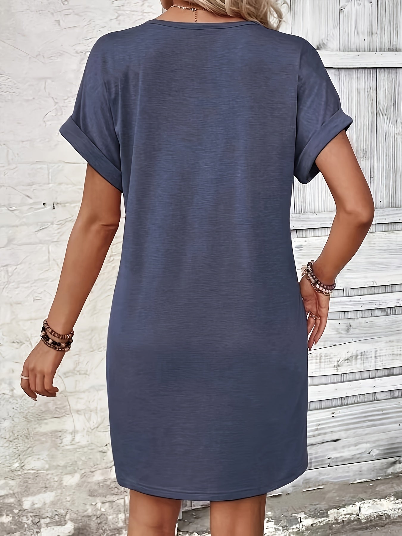 Solid Color V-Neck Batwing Sleeve Midi Dress