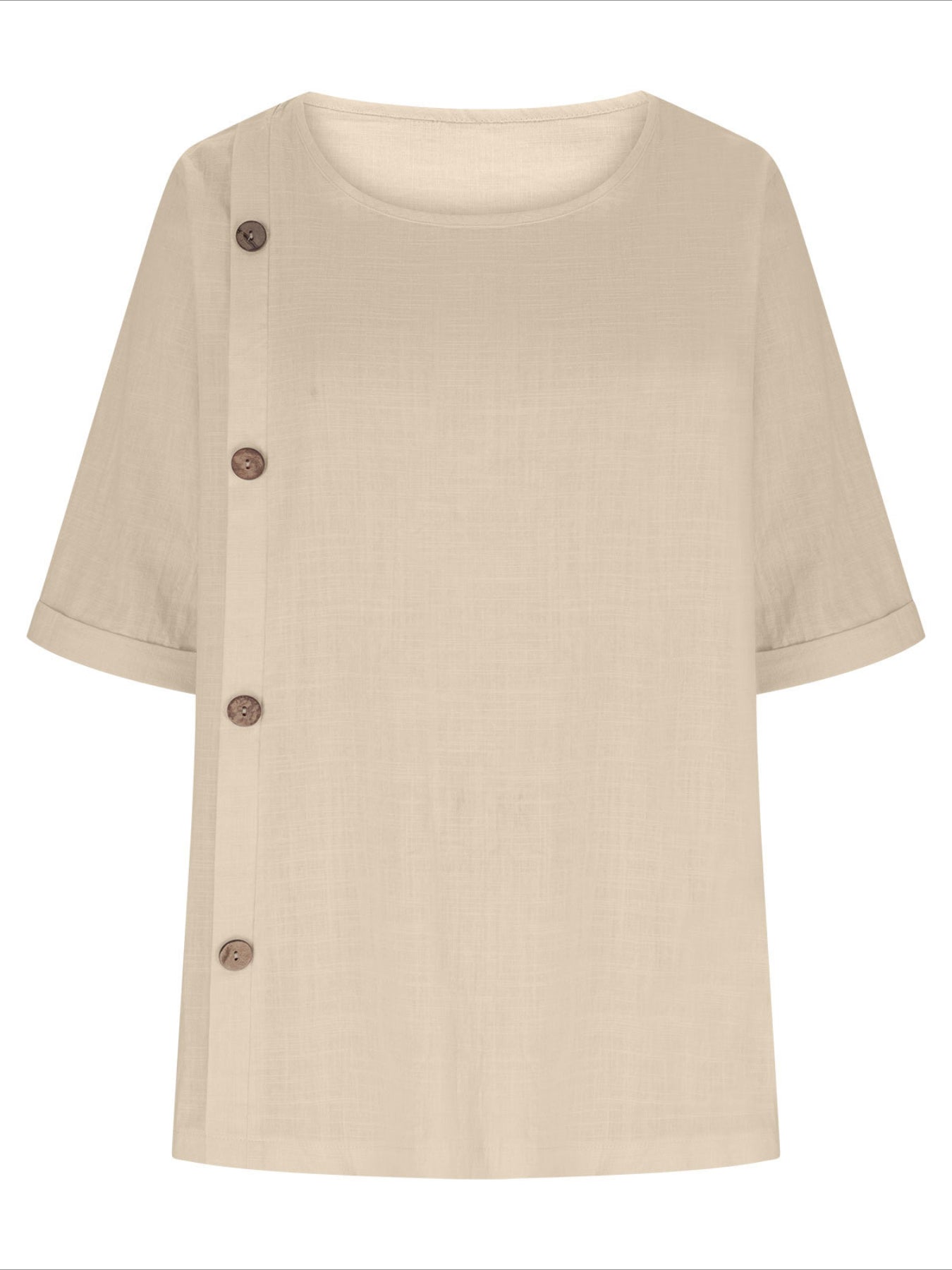 Vintage-Inspired Button-Up Round Neck Blouse with Puffed Sleeves