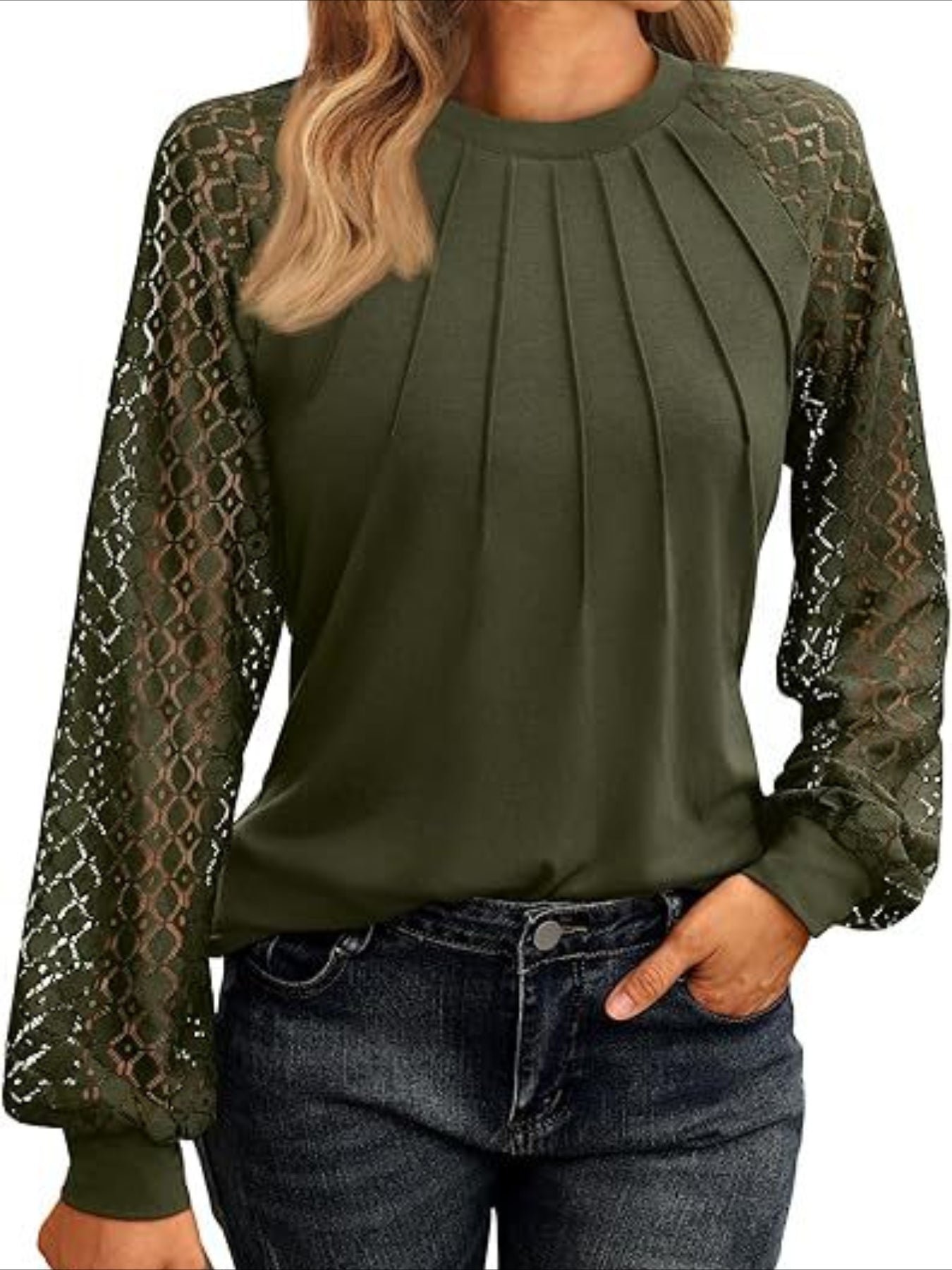 Chic Ruffled Crew Neck T-Shirt - Women's Elegant Raglan Sleeve Top
