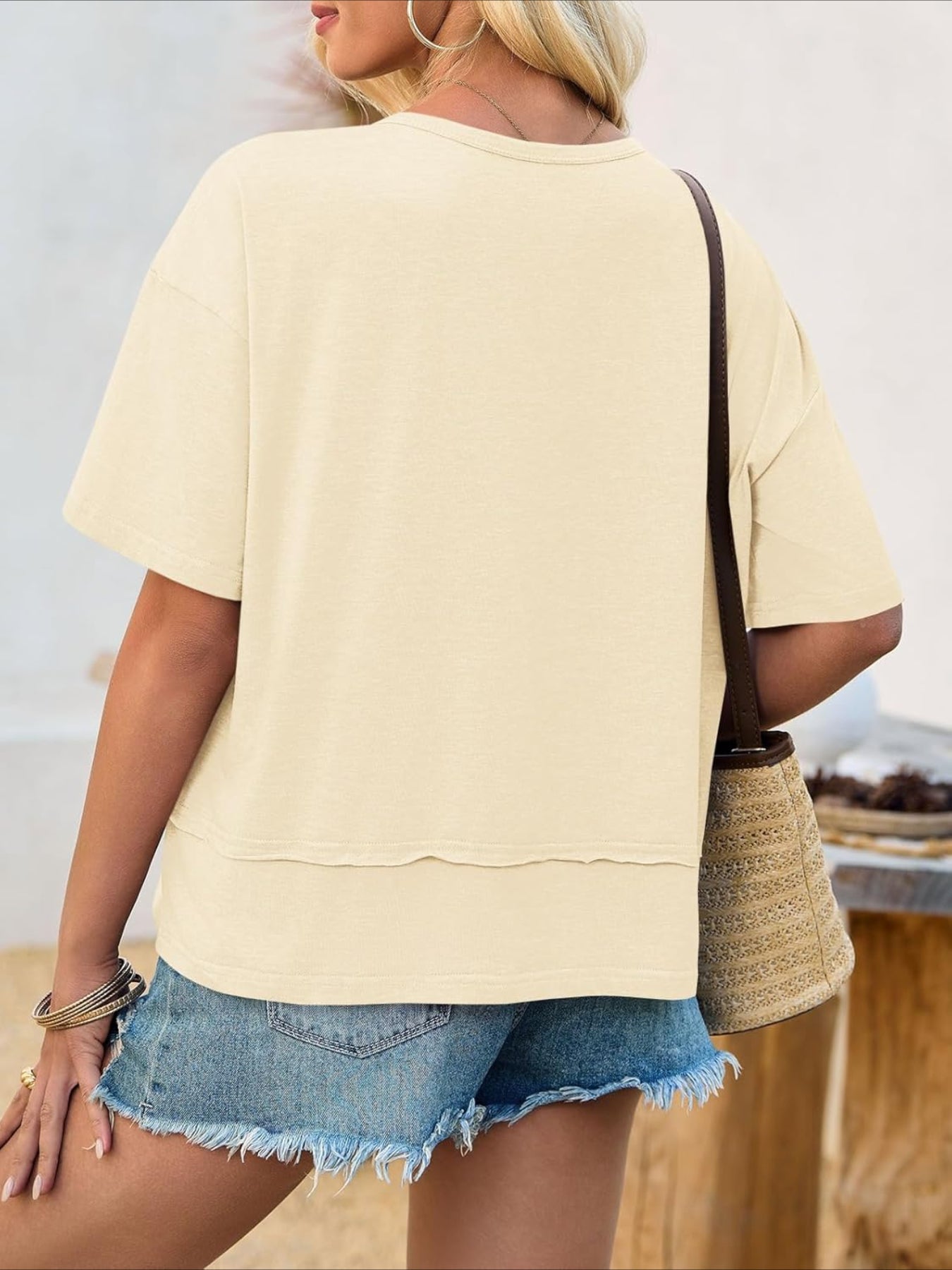 V Neck Casual Short Sleeve Flowy Cute Loose Fit Basic Tees