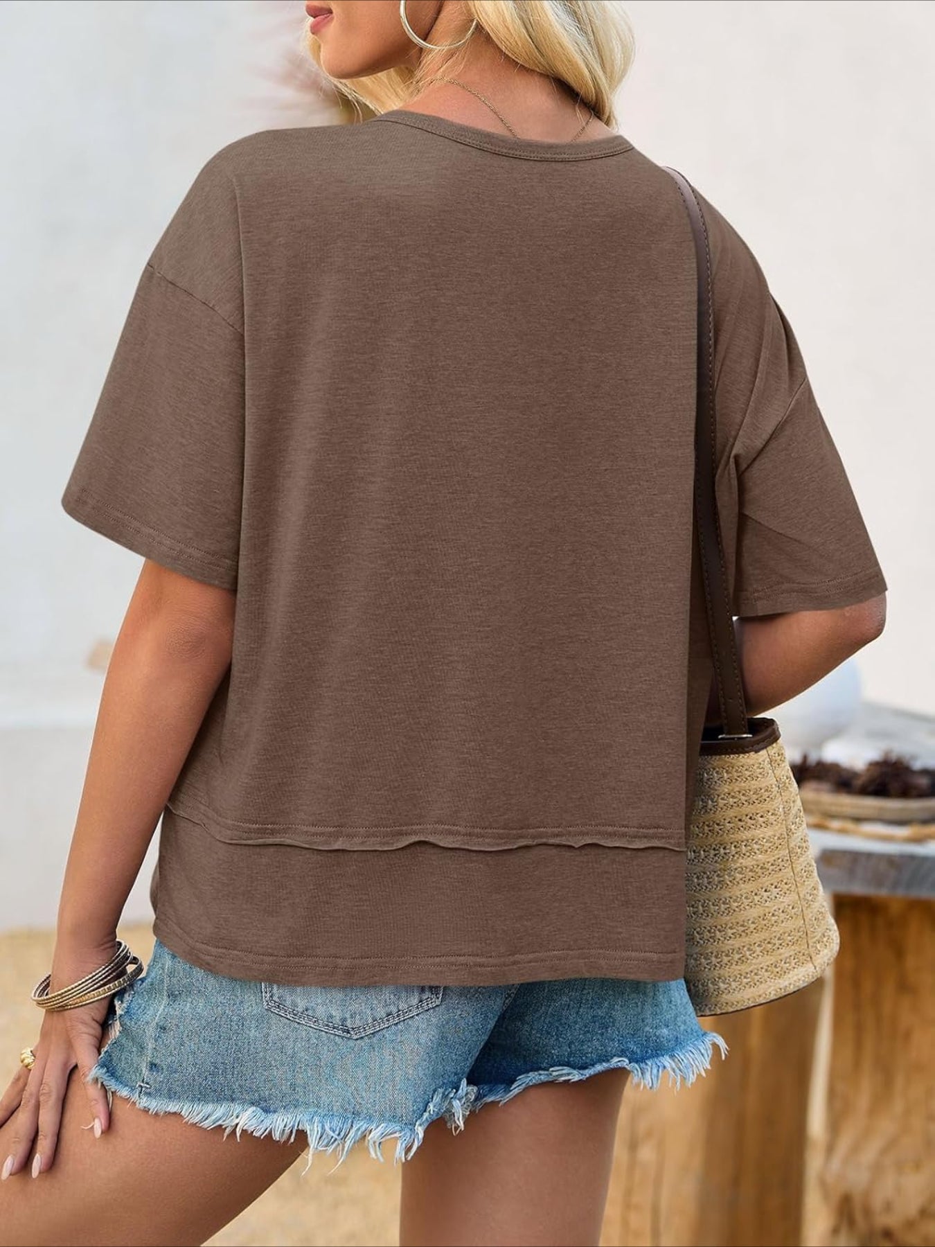 V Neck Casual Short Sleeve Flowy Cute Loose Fit Basic Tees