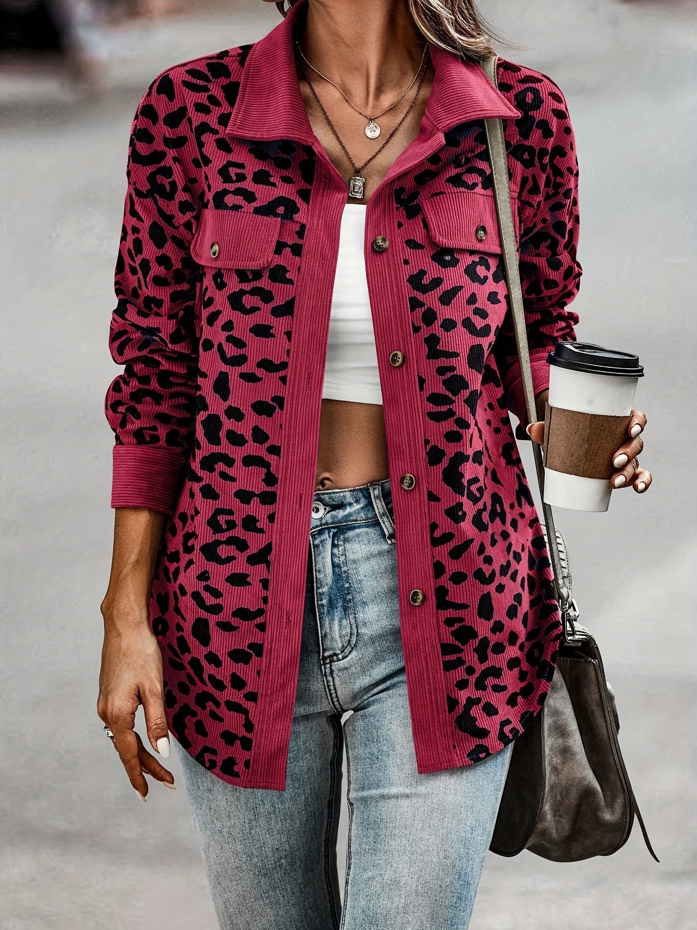 Women's Leopard Print Shacket Jacket - Stylish and Comfortable Outerwear