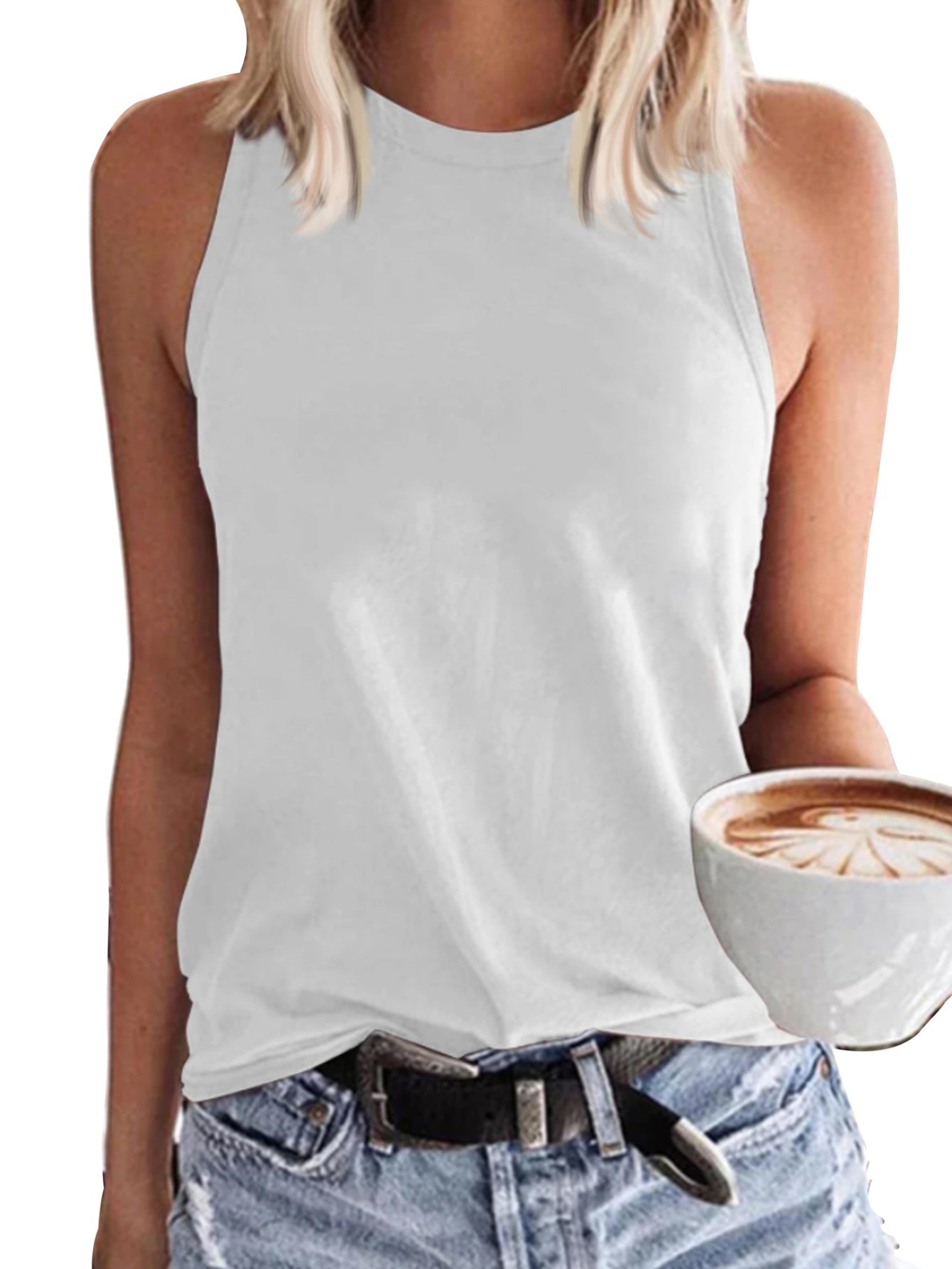 Solid Crew Neck Tank Top, Casual Sleeveless Top