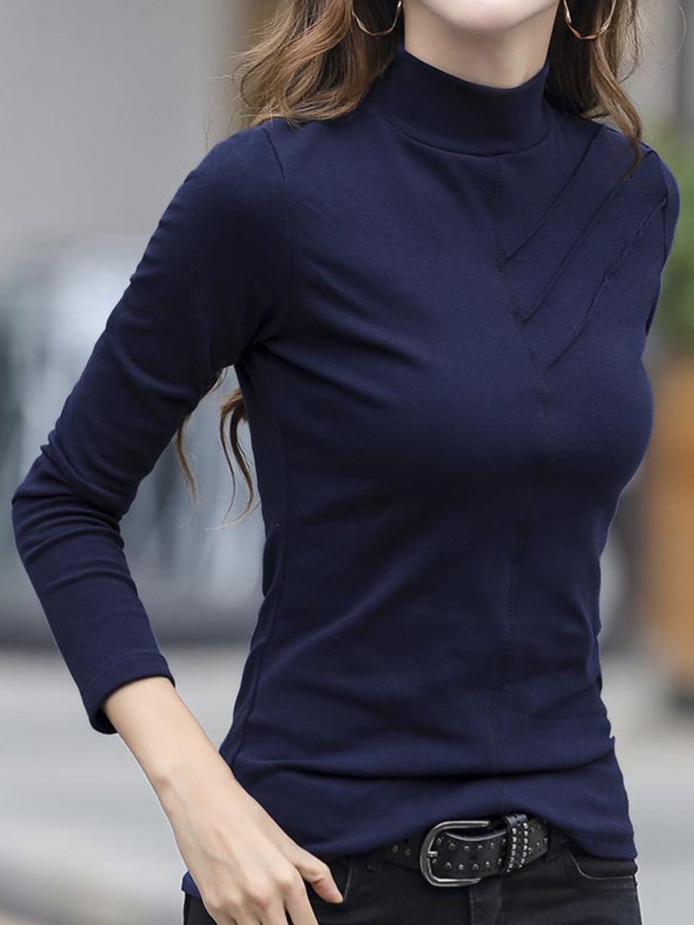 Solid Mock Neck T-Shirt, Casual Long Sleeve Top