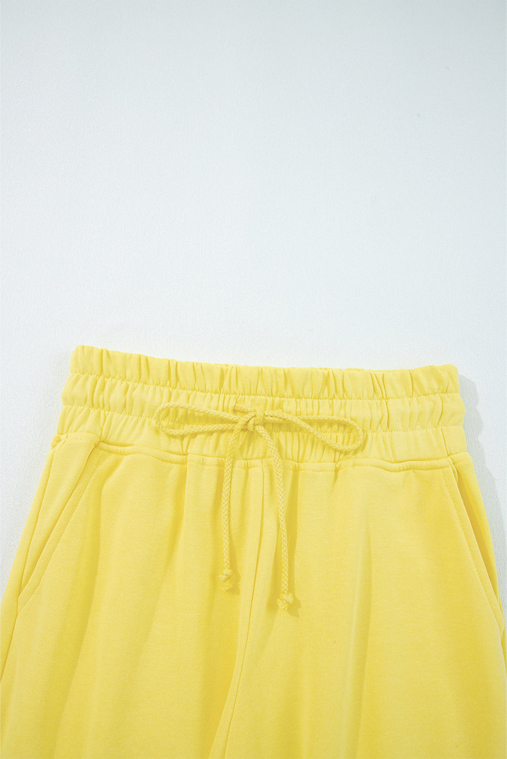 Yellow Cream Drop Shoulder Puff Sleeve Crop Pullover Drawstring Wide Leg Pants Set