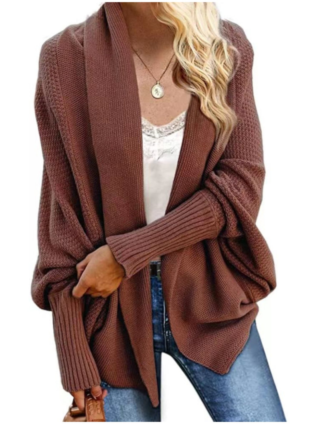 Cozy Solid Color Batwing Sleeve Cardigan - Women's Elegant Knitted Cardigan