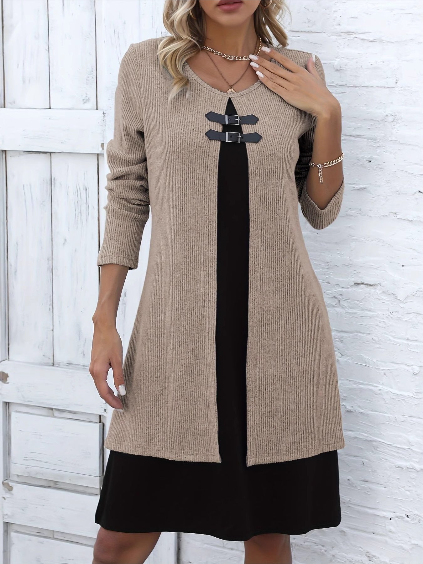 Casual Color Block Crew Neck Midi Dress