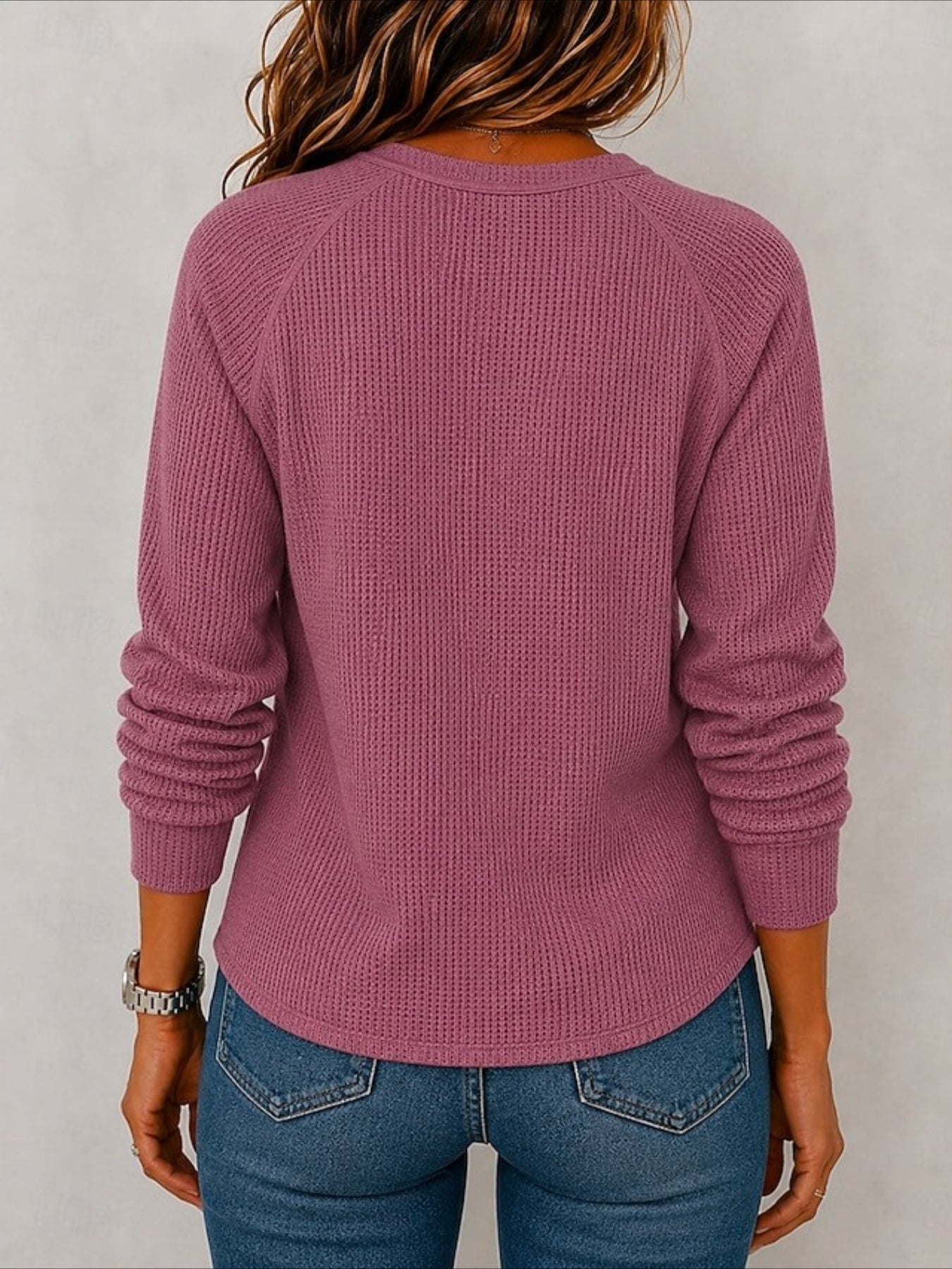 Solid Color Waffle Long Sleeve Shirt